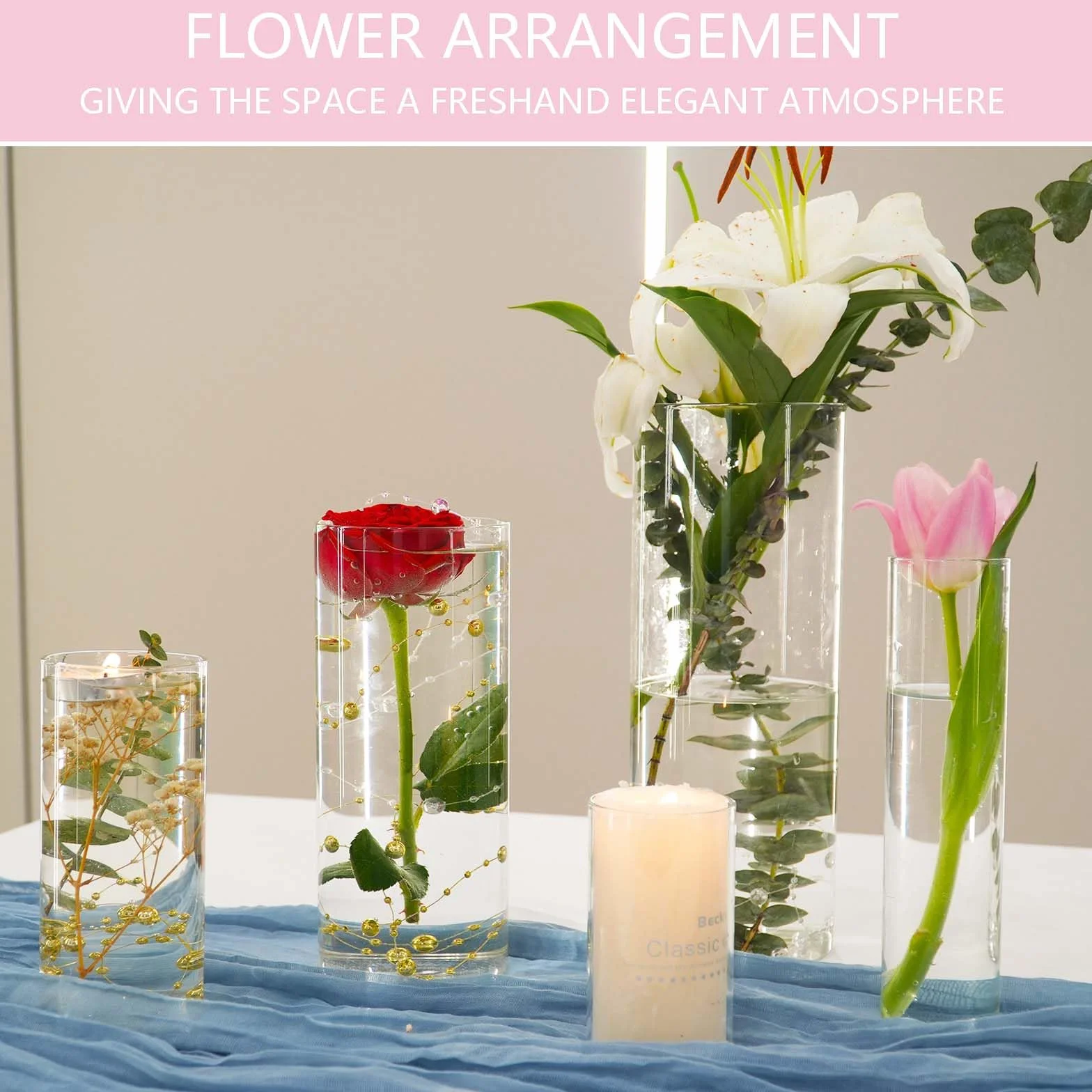 Lot de 30 vases cylindriques en Verre pour Les décorations, Peuvent être utilisés pour Les décorations de fêtes Mariages (30, 10+15+19+20+25 cm)