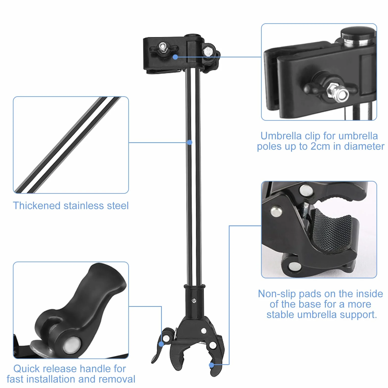 Support de parapluie universel en acier inoxydable pour vélo poussette chaise de pêche