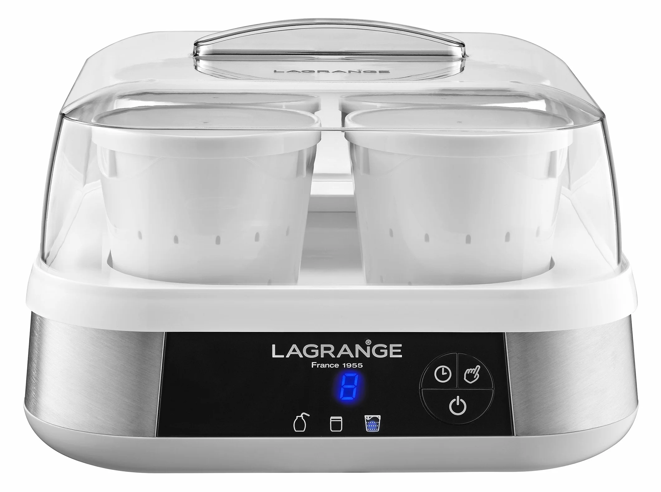 LAGRANGE, Yaourtière-Fromagère ligne, 1,5 L, fabrication française, 9 pots en verre, 4 pots à faisselle, programmable, arrêt automatique, signal sonore, 18 W, 459602