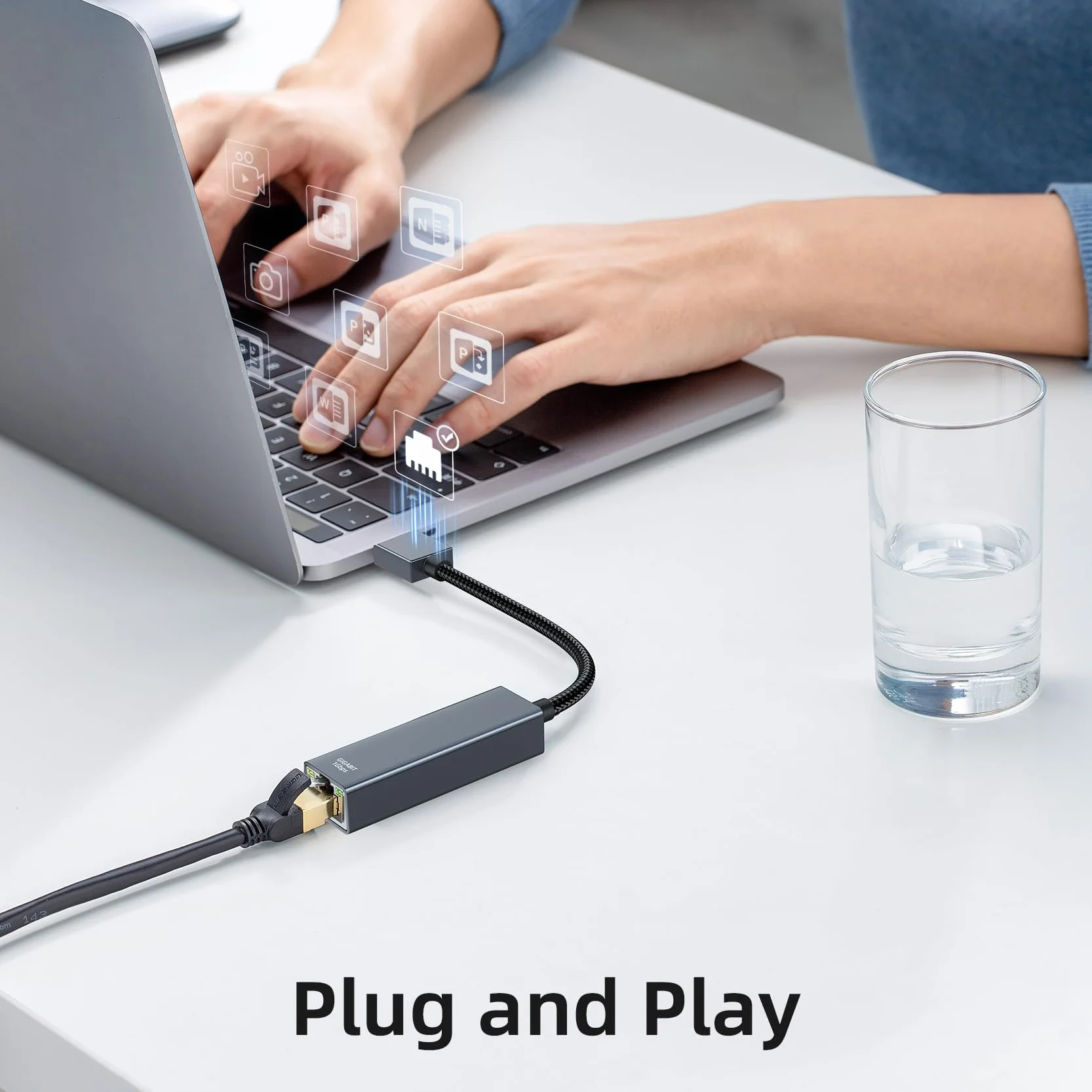 Adaptateur USB 3.0 vers Ethernet RJ45 1000 Mbps en aluminium et nylon pour ordinateur portable MacBook Surface PC