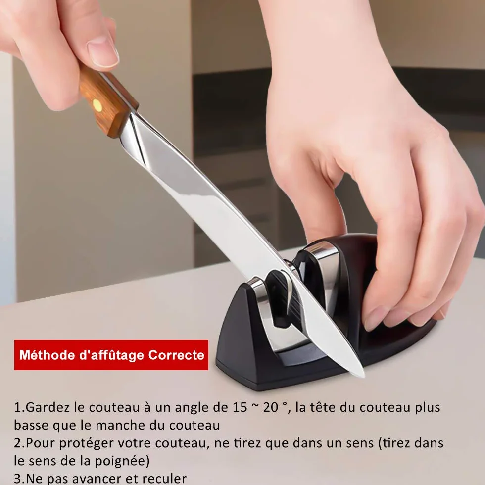 Hanmir Aiguiseur de Cuisine Professionnel 2 en 1 Manuel pour Couteaux Acier Inoxydable et Céramique, Base Anti-dérapante Noir