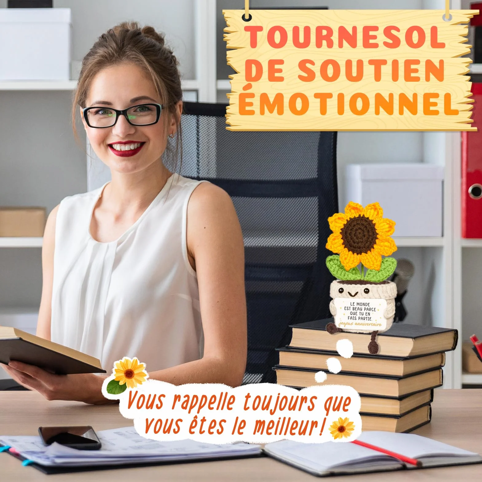 Tournesol au Crochet Soutien Emotionnel Cadeau Anniversaire Femme Original