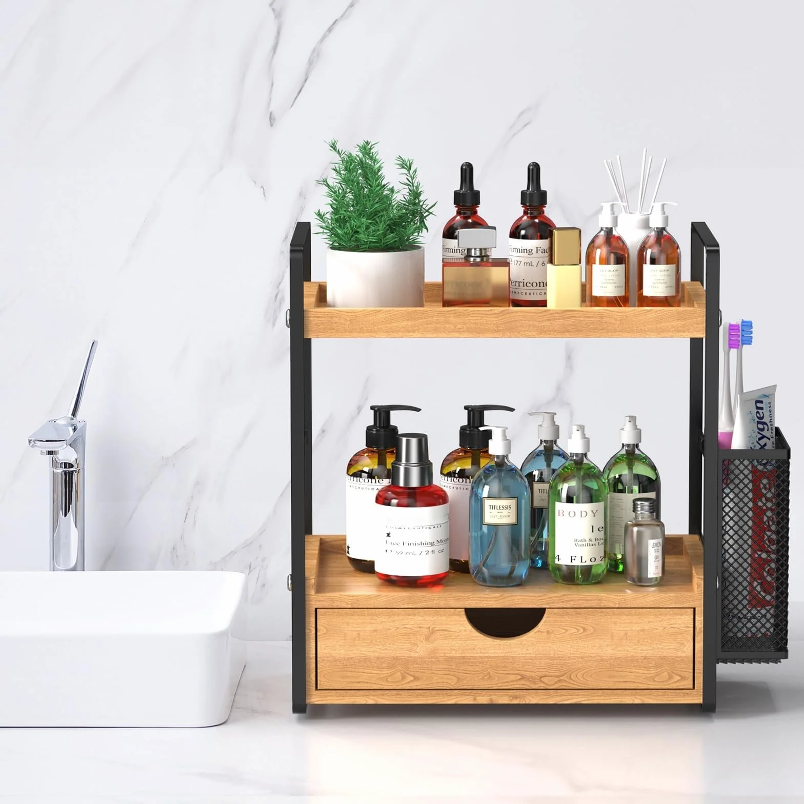 LEMIKKLE boîte de Rangement de Salle de Bain avec Panier, Organisation de Rangement, boîte de Rangement pour Soins de la Peau (Tirelires)