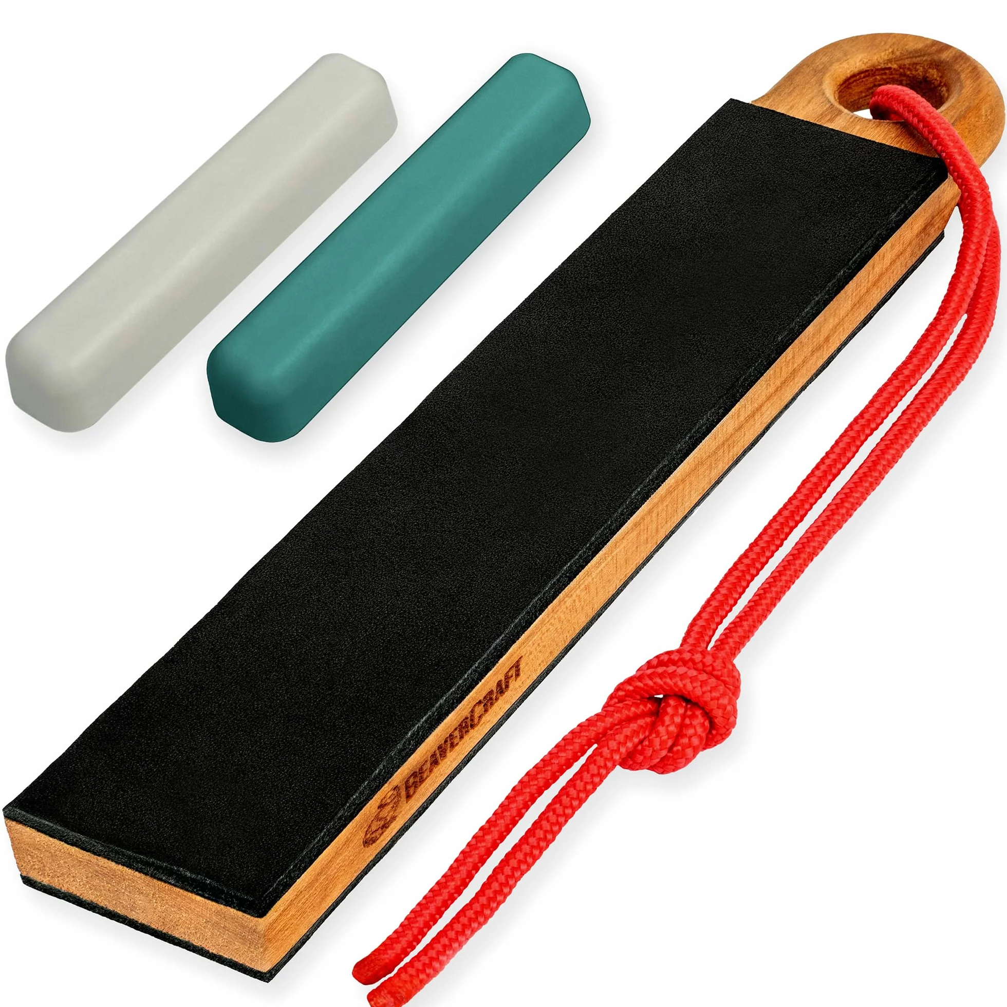 BeaverCraft LS9P02 Strop cuir affûtage couteaux - Kit polissage pâte à polir - Aiguiseur cuir - Bloc 2 faces