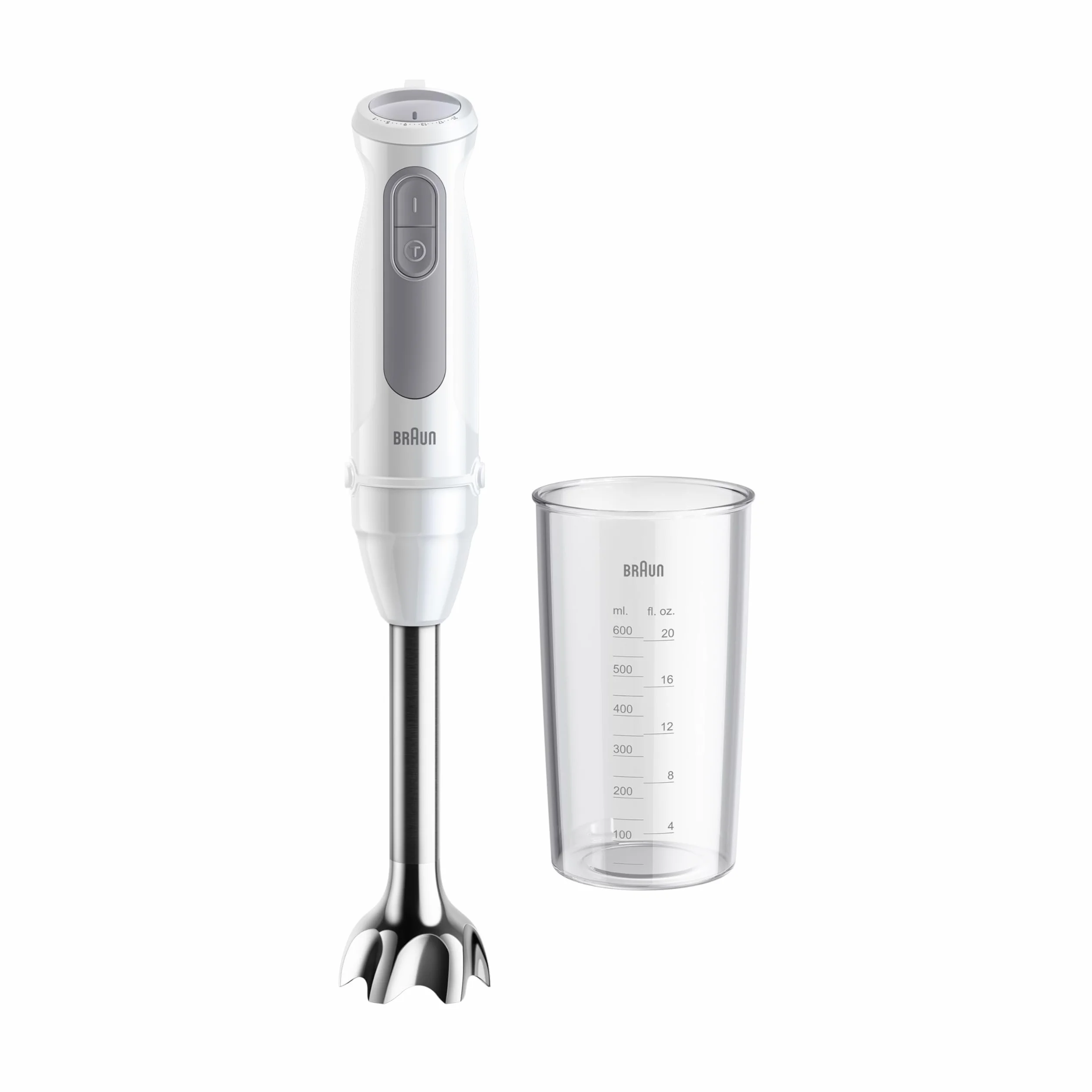 Braun MultiQuick 5 - Mixeur Plongeant pour Soupes, Smoothies et Purées Bébé, 21 Vitesses, Contrôle de Précision, Pied en Inox, Verre Doseur, 1000W, Blanc (MQ50001M)