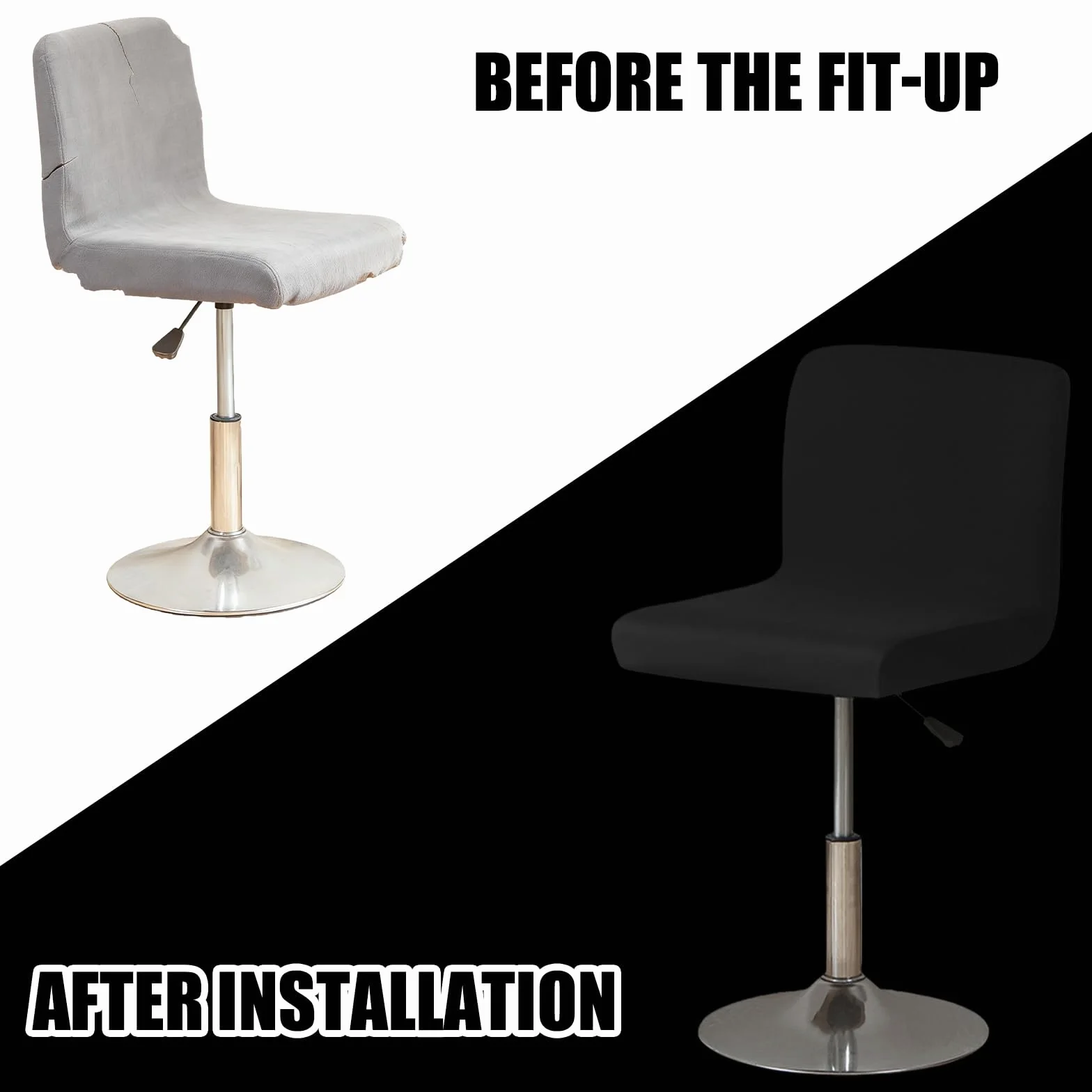 Housses de tabouret de bar extensibles noires 4 pièces lavables avec dossier
