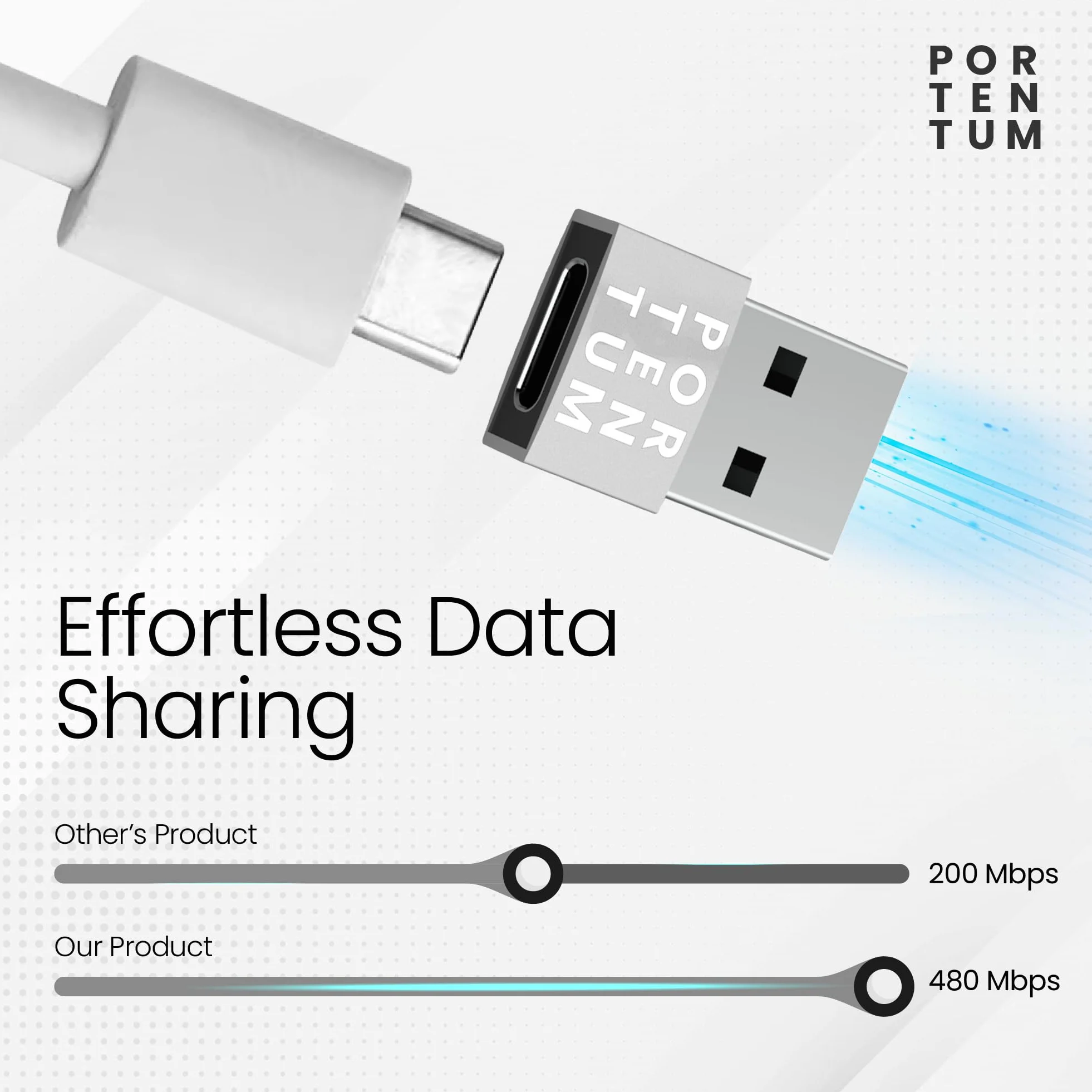 PORTENTUM Adaptateur USB C Femelle vers USB A Mâle 2.0 480 Mo Zinc