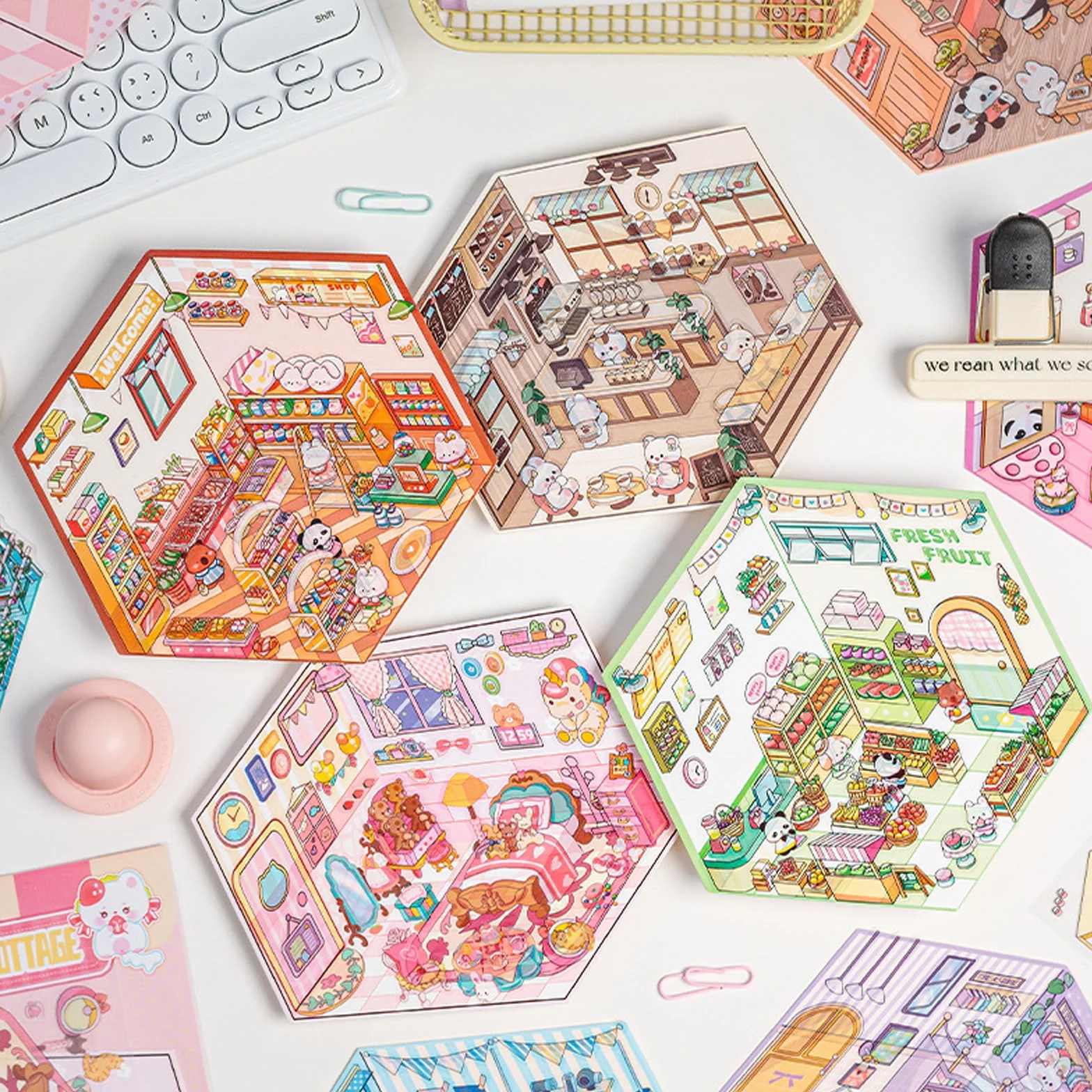 Autocollants 3D Maison 10 Pièces avec Pincette Anti-Stress Adultes Enfants