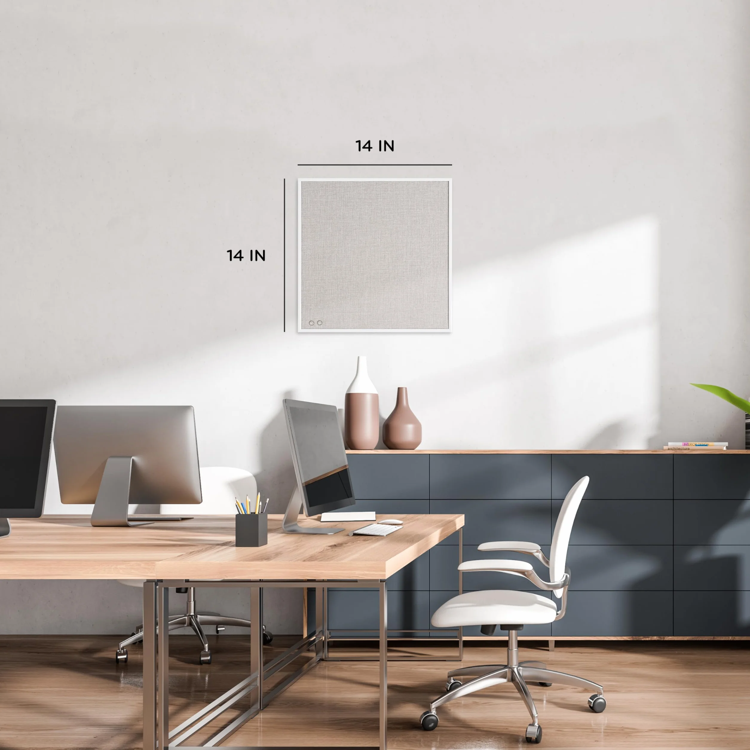 U Brands Tableau d'affichage en lin cadre métal blanc 35,6 x 35,6 cm