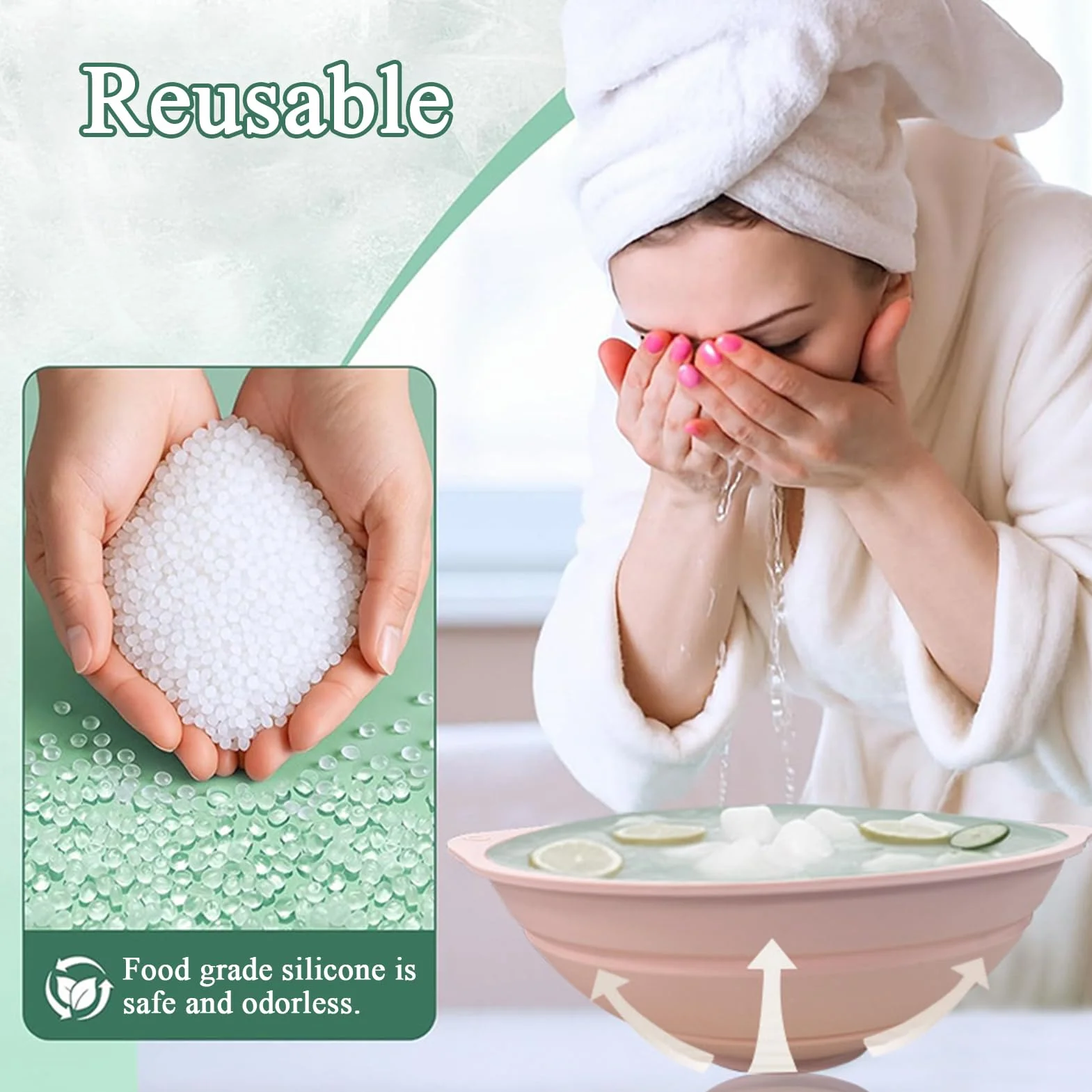 Bassin de Glace pour le Visage en Silicone Pliable Bol de Bain Visage Soins Cutanés