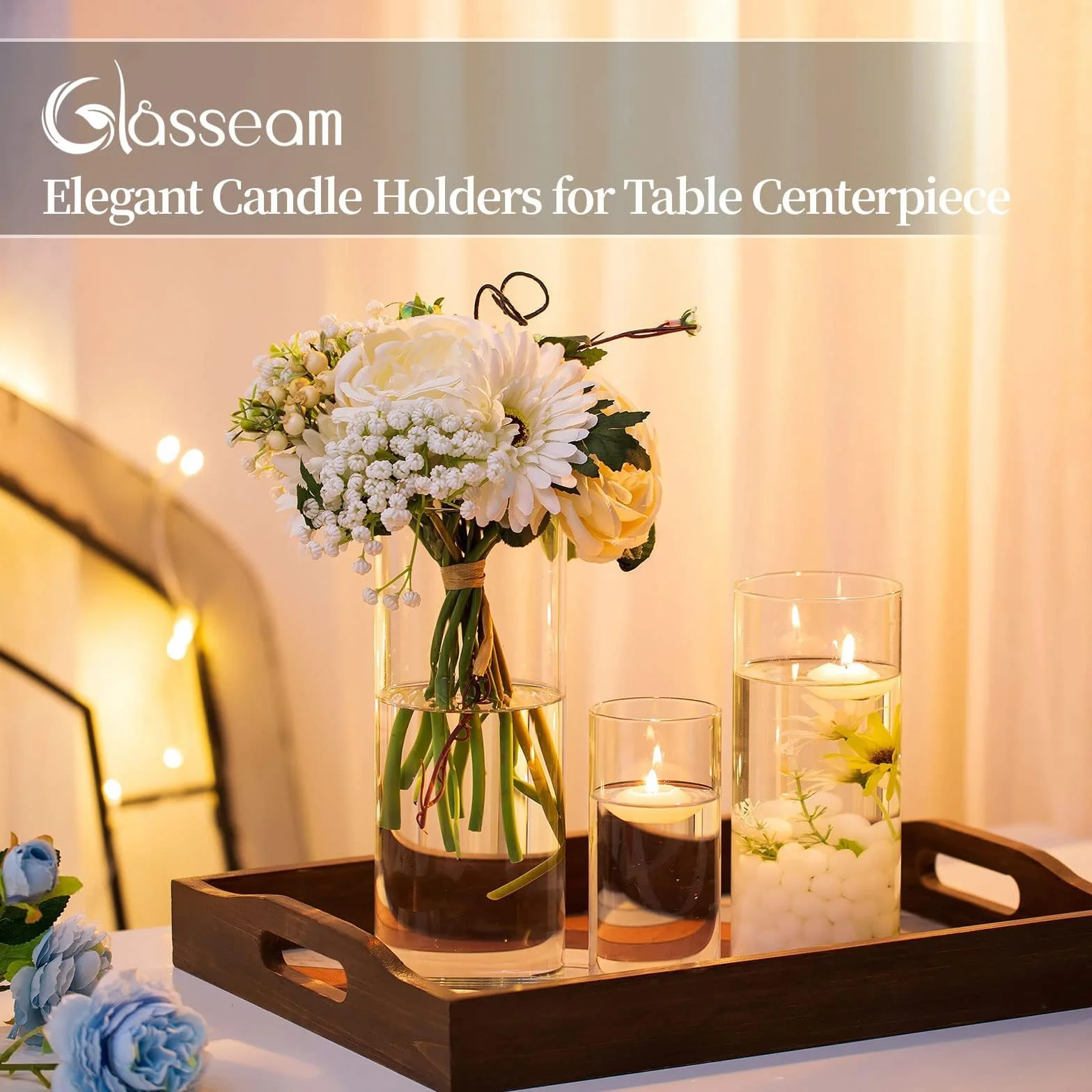 Porte-Bougie Hurricane Cylindre en Verre : Vase À Fleurs Transparent pour Bougies Chauffe-Plat Pilier Votif Bougies Flottantes pour Décorations De Table À Manger (M+L+XL x 4)