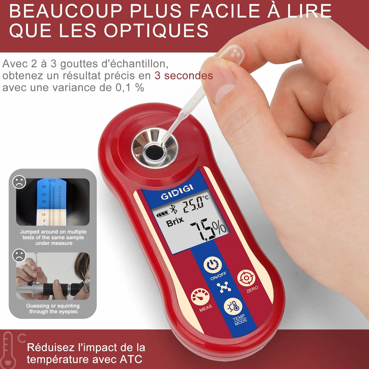 Réfractomètre numérique Brix et testeur de salinité, Compteur de Sucre Brix Intelligent, réfractomètre de sel avec ATC, Plage Brix 0,0-60% pour Le Brassage de Fruits, de vin et de bière