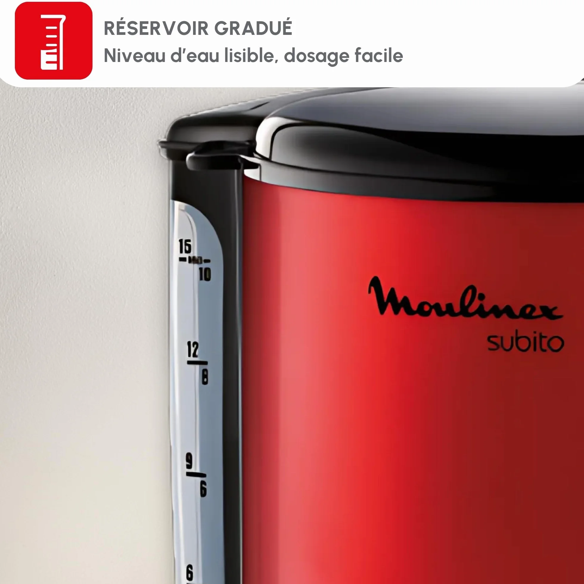 Moulinex Subito FG360D11 Cafetière filtre 1.25 L 10-15 tasses Rouge
