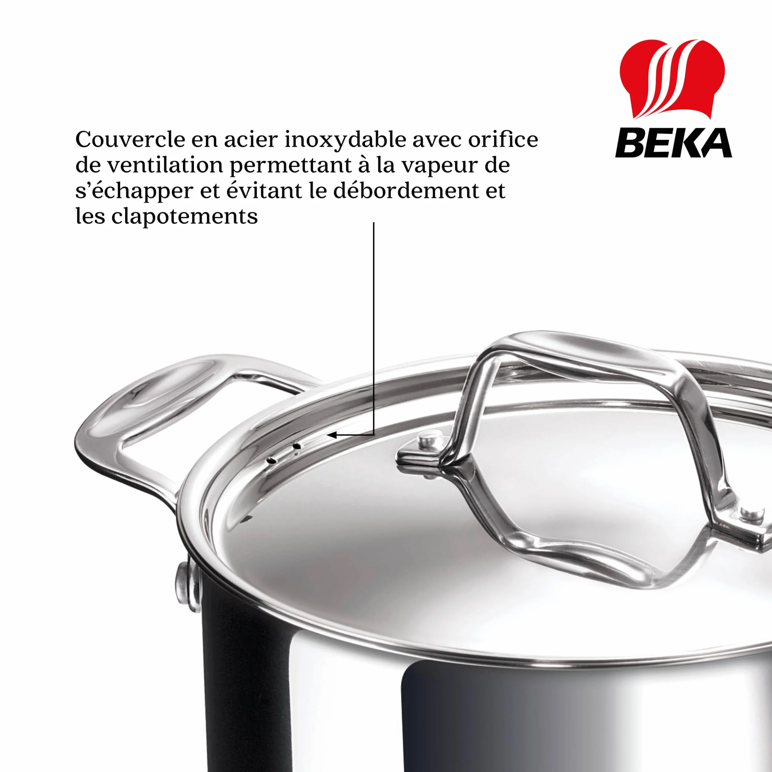 Beka Chef - Faitout Inox 18/10 - 24 cm - Tous Feux Compatible Induction - Marmite Avec Couvercle en Acier Inoxydable, Argent