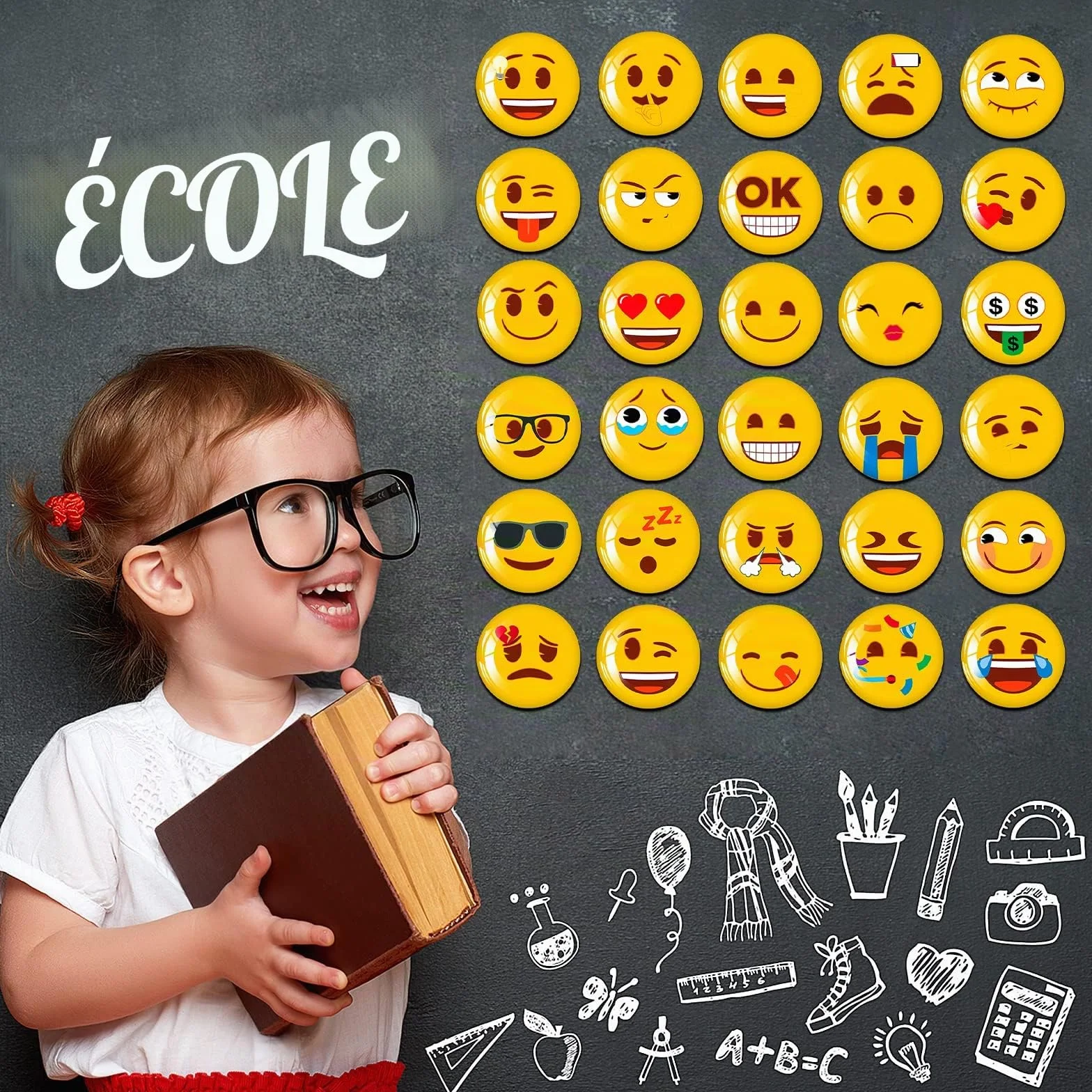 MORCART 30 Aimants Emoji Magnétique Frigo Tableau Blanc Décoratif