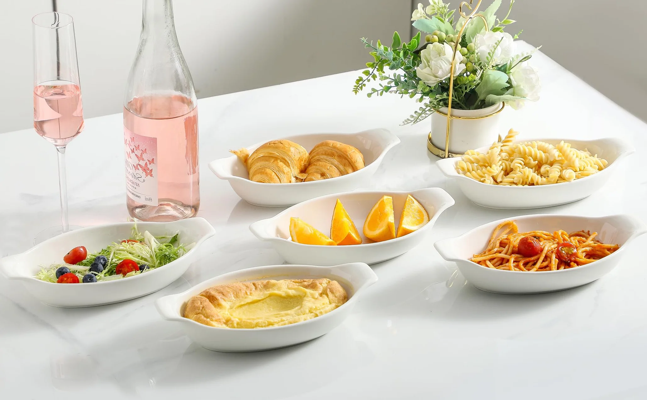 Lot de 6 Petits Plats de Cuisson en Céramique, Plat a Gratin Individuel Four 350 ml - 22,8 x 11,9 x 4,3 cm, Plats de Cuisson Ovales avec Poignées, Allant au Four et au Micro-ondes