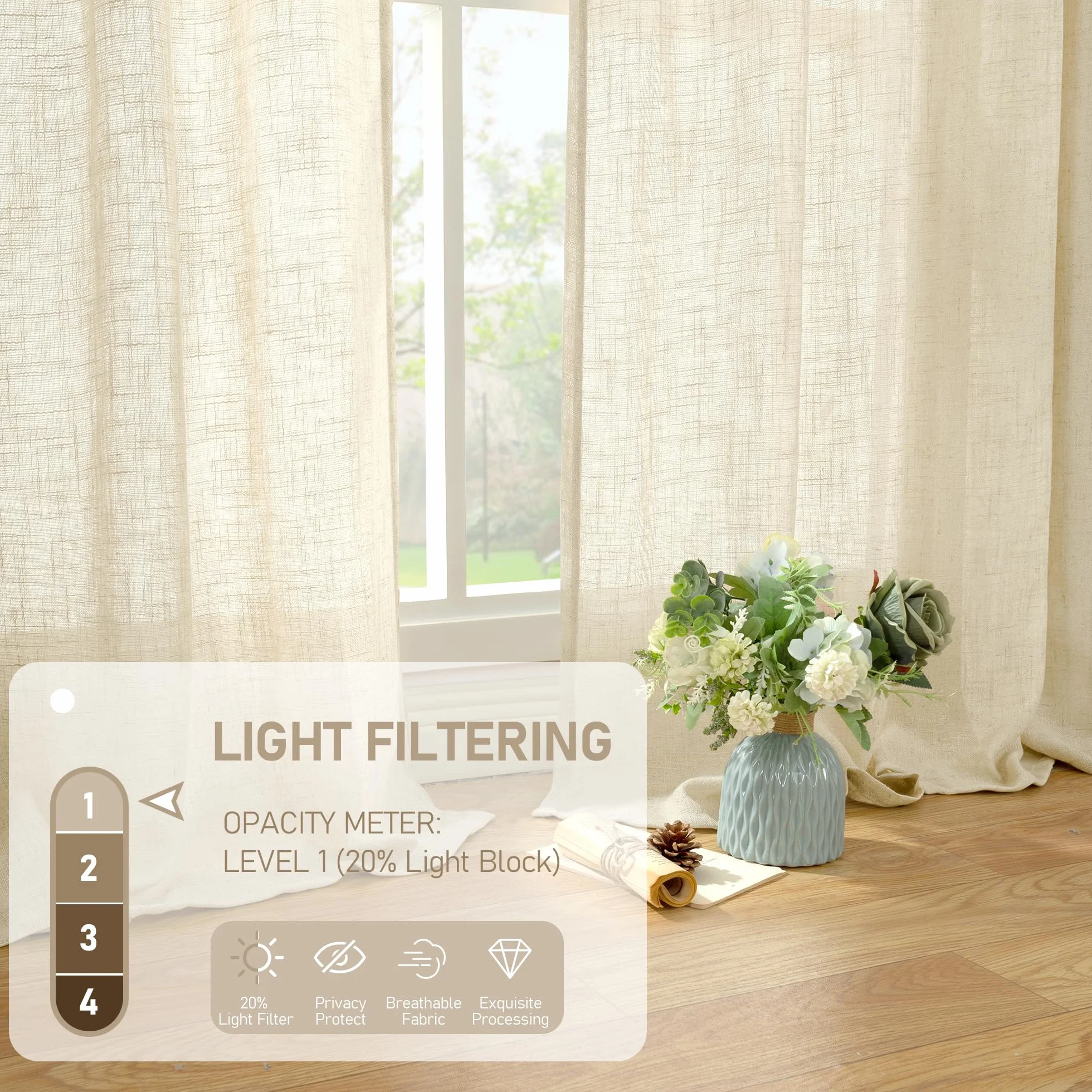 LAMIT Rideaux de fenêtre Courts en Lin 76,2 cm Lot de 2, Semi-Transparents Filtrant la Lumière, Passe-Tringle et Languettes