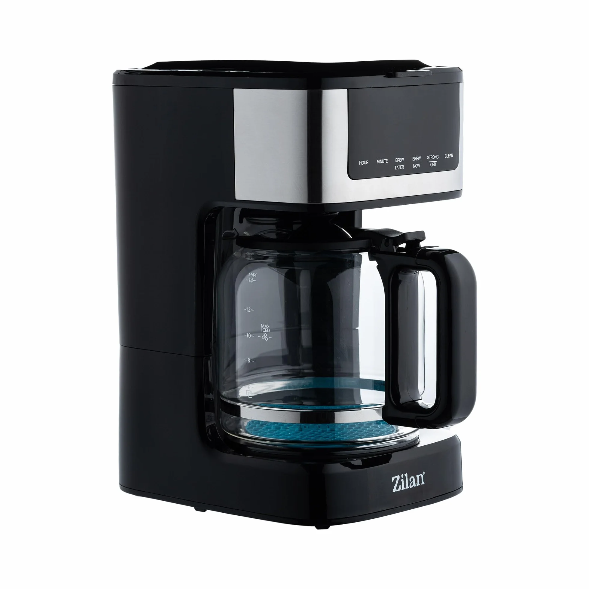 Zilan Cafetière Filtre Programmable 1,8 L – 900 W – Écran LCD Tactile, 2 à 14 Tasses, Fonction Maintien au Chaud, Verseuse en Verre, Noir