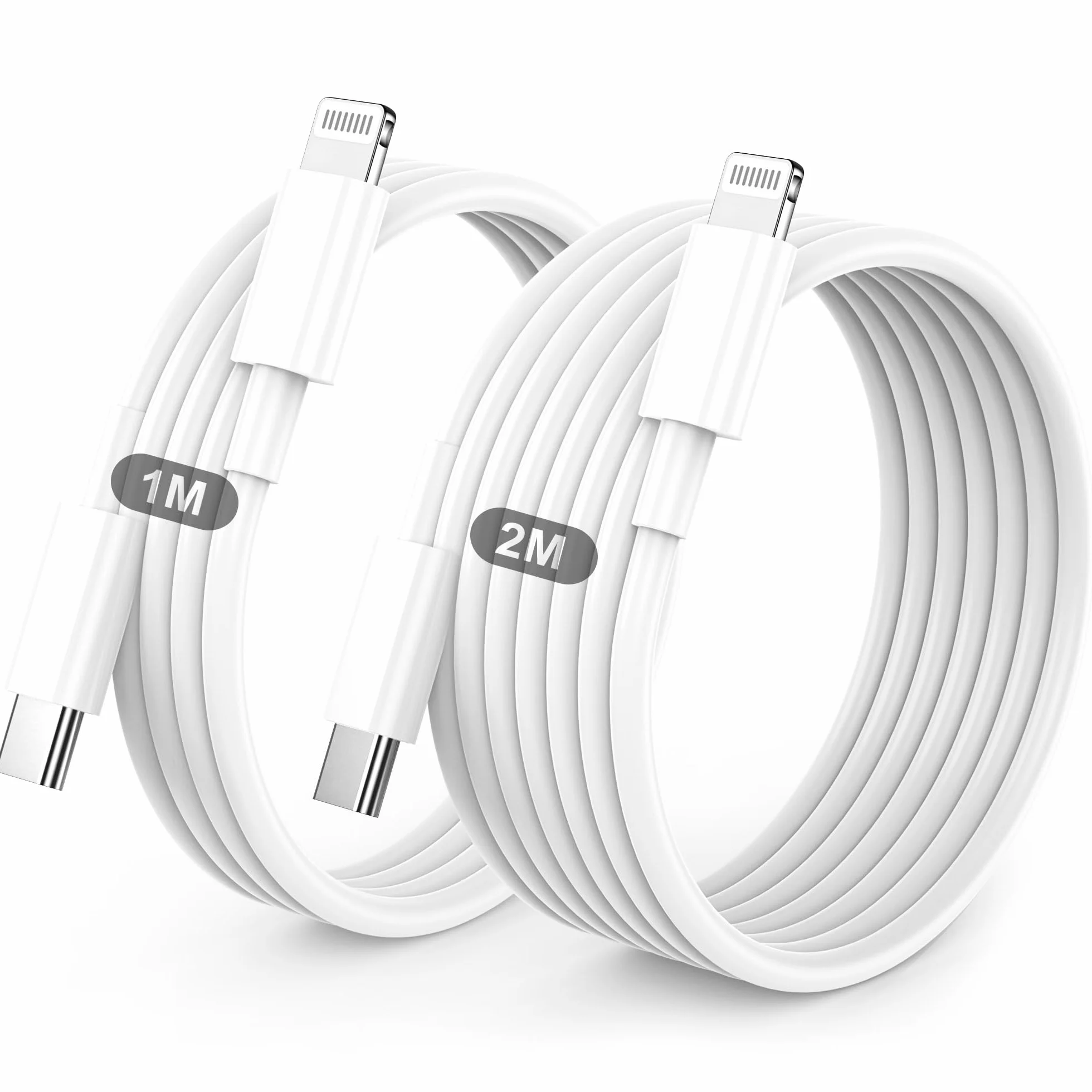 Câble iPhone USB C vers Lightning 1M+2M MFi Certifié Chargeur Rapide pour Apple iPhone 14 13 12 11 Pro Max Pro Plus XS XR X 8 7 SE iPad Blanc