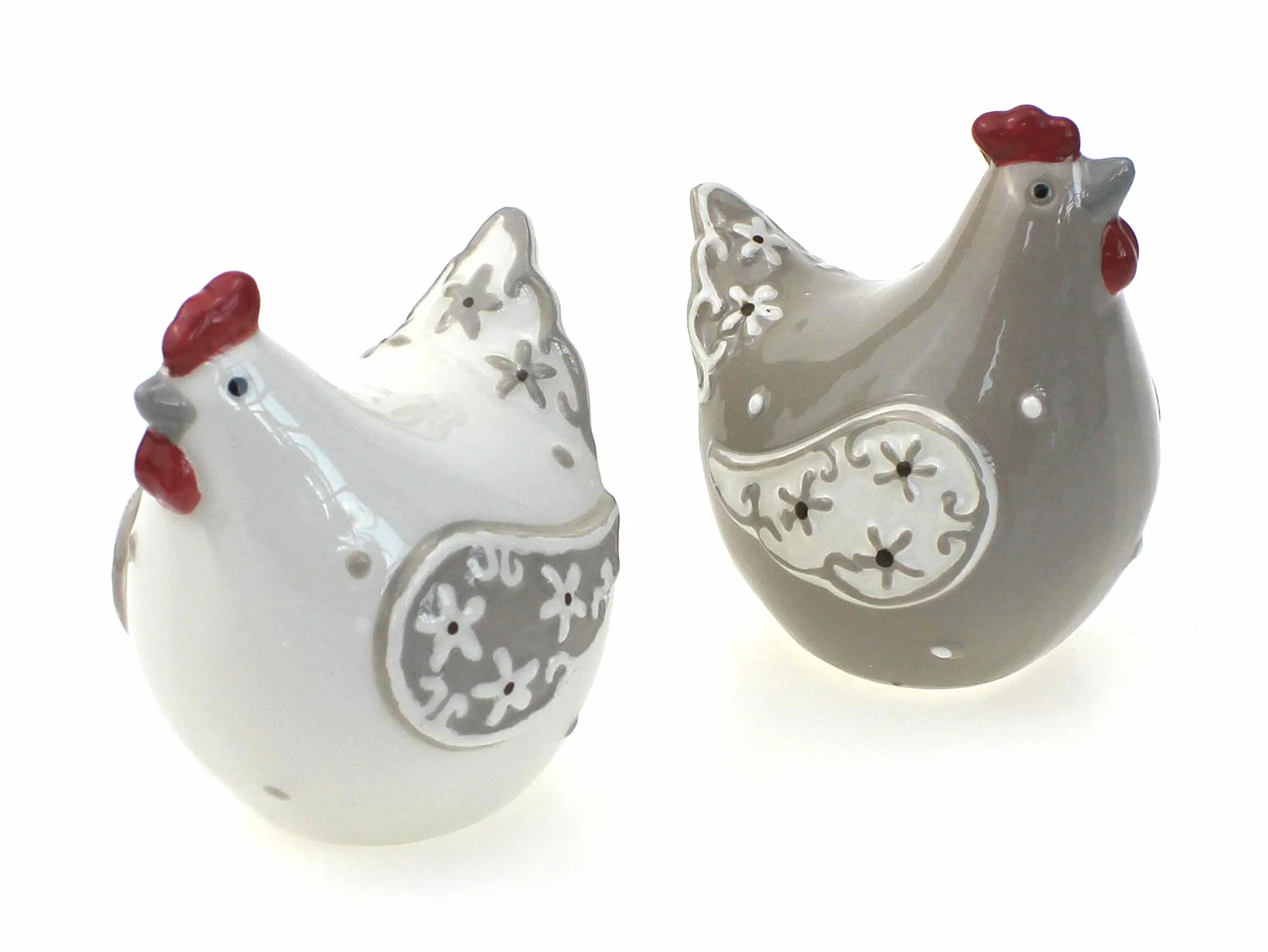TEMPELWELT Lot de 2 figurines décoratives de poule assise 9 cm céramique blanche marron rouge Pâques