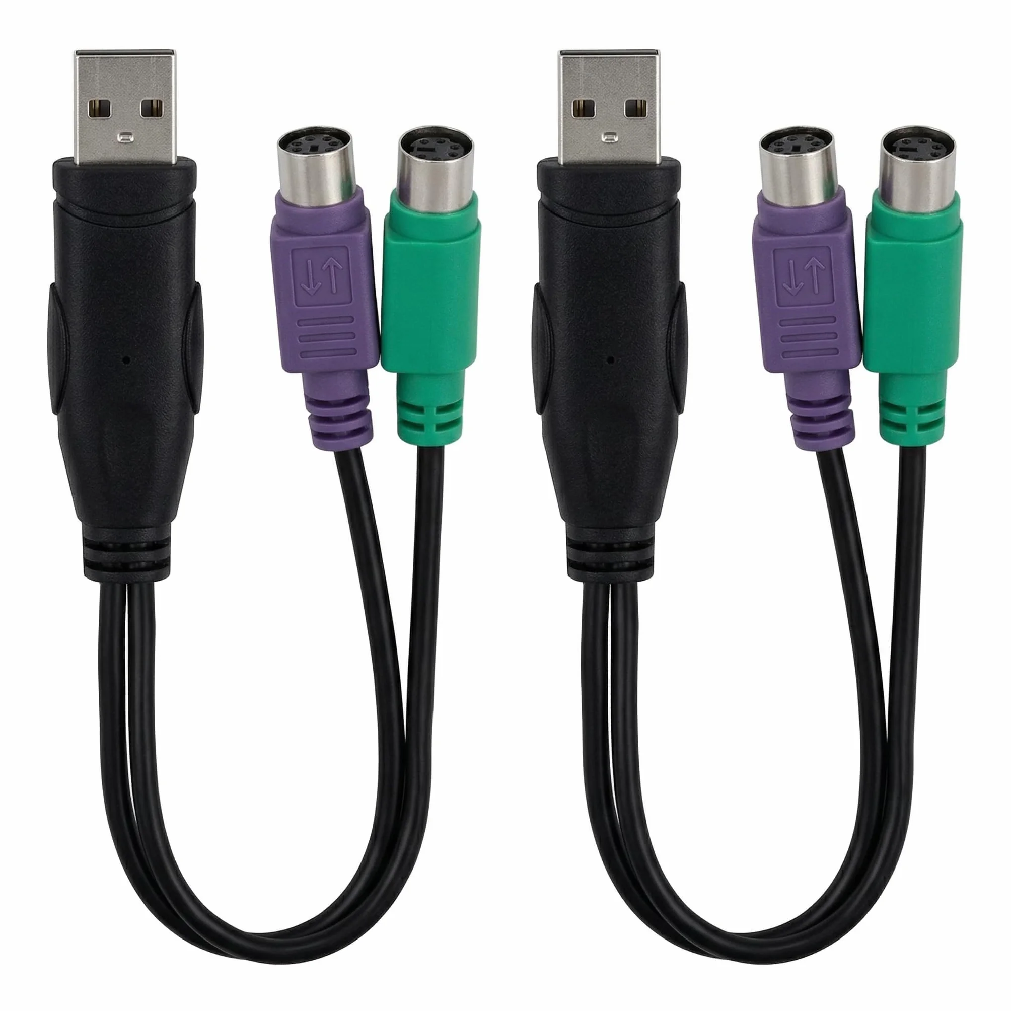 Adaptateur PS/2 vers USB, Convertisseur Actif PS2, Câble Clavier Souris, Lot de 2, 0.2m, Noir