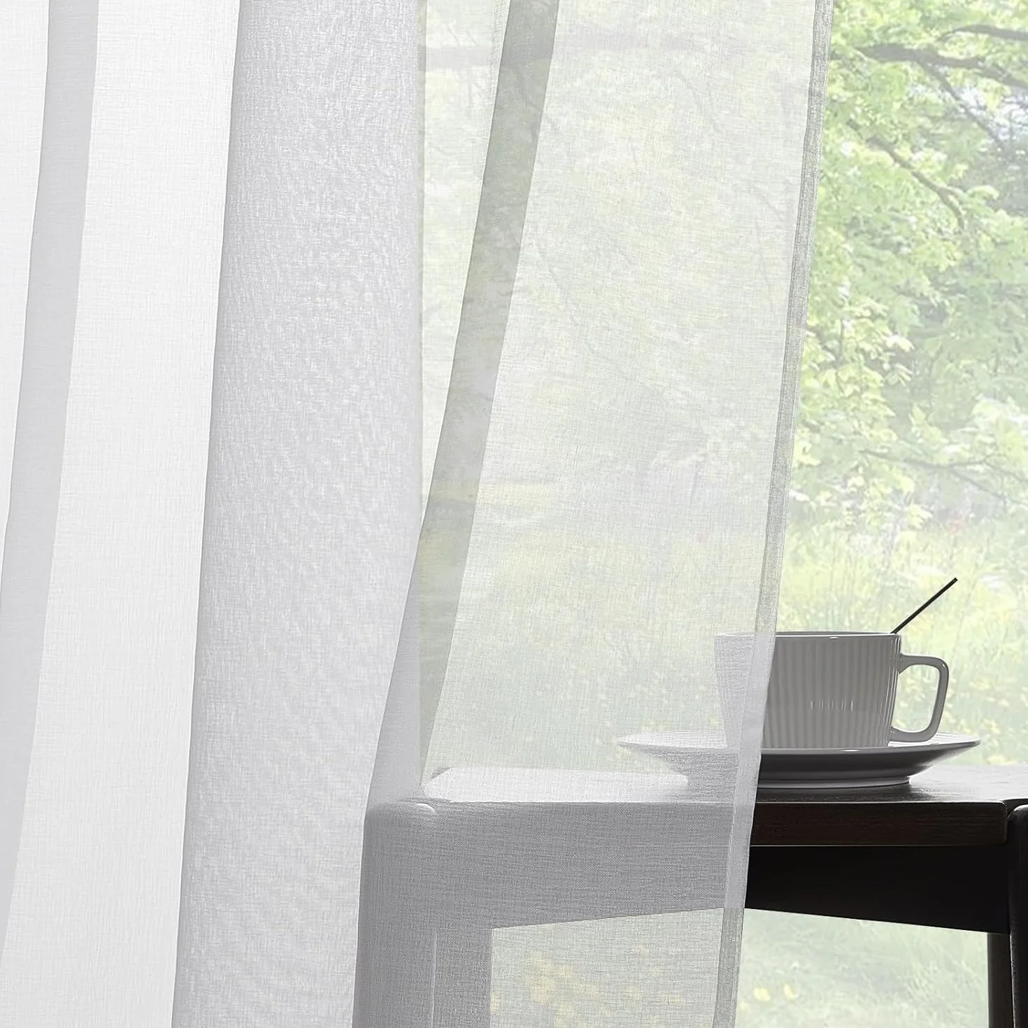 Topfinel Rideau Voilage Blanc 140x225cm 2 Pièces Voilage Effet Lin Transparent pour Salon Fenetre