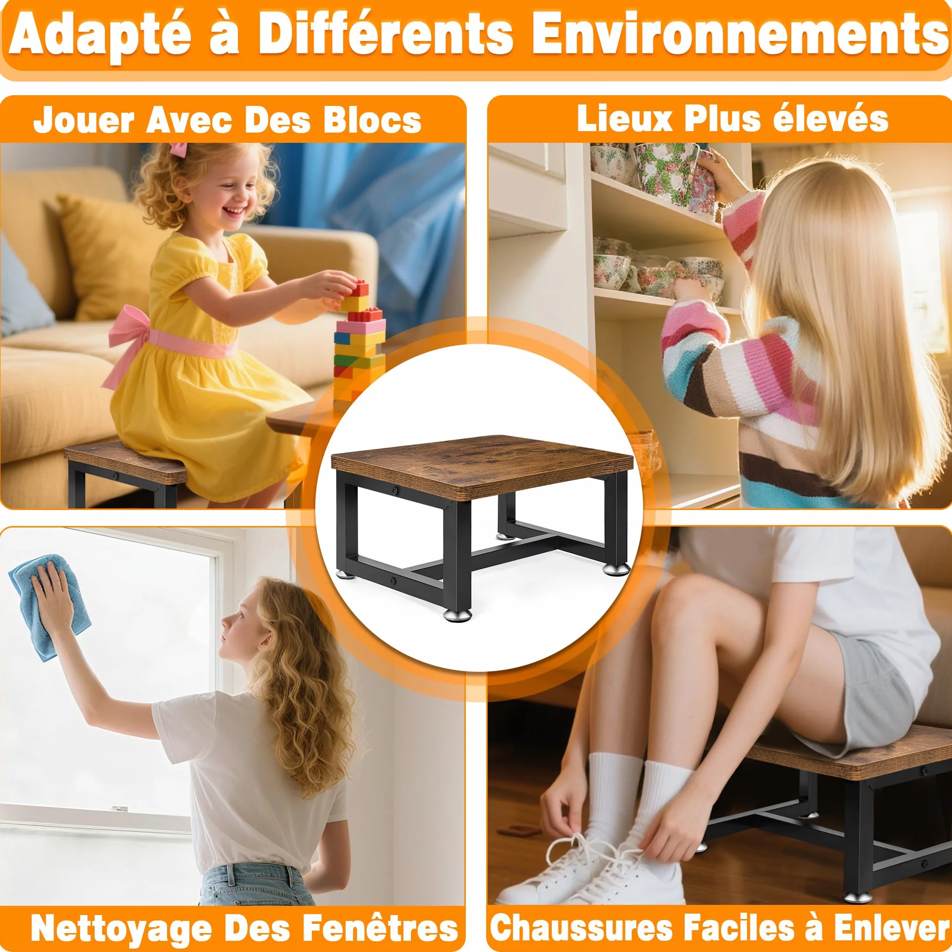 OUUTMEE Marchepied en Bois pour Enfants et Adultes, marchepied à 1 Niveau pour Lit en Hauteur avec Pieds Antidérapants Jusqu'à 150KG, Marchepied pour Cuisine, Chambre à Coucher, Salle de Bain (Marron)