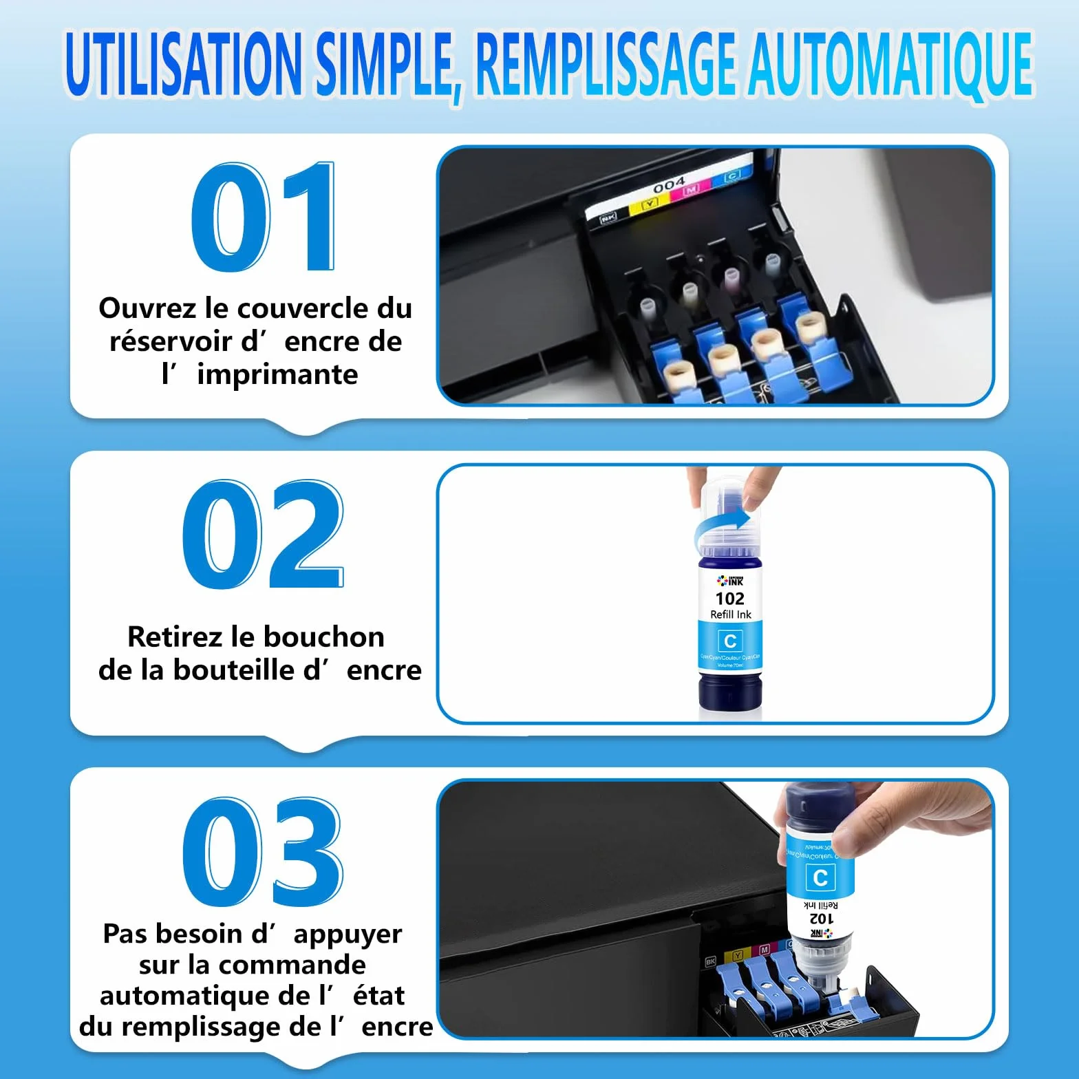 Cartouches d'encre compatibles ET-1810 ET-2710 ET-2711 ET-2712 ET-2714 ET-2715 ET-2720 ET-2721 ET-2726 ET-2810 ET-2811 ET-47700 ET-4800 Lot de 102