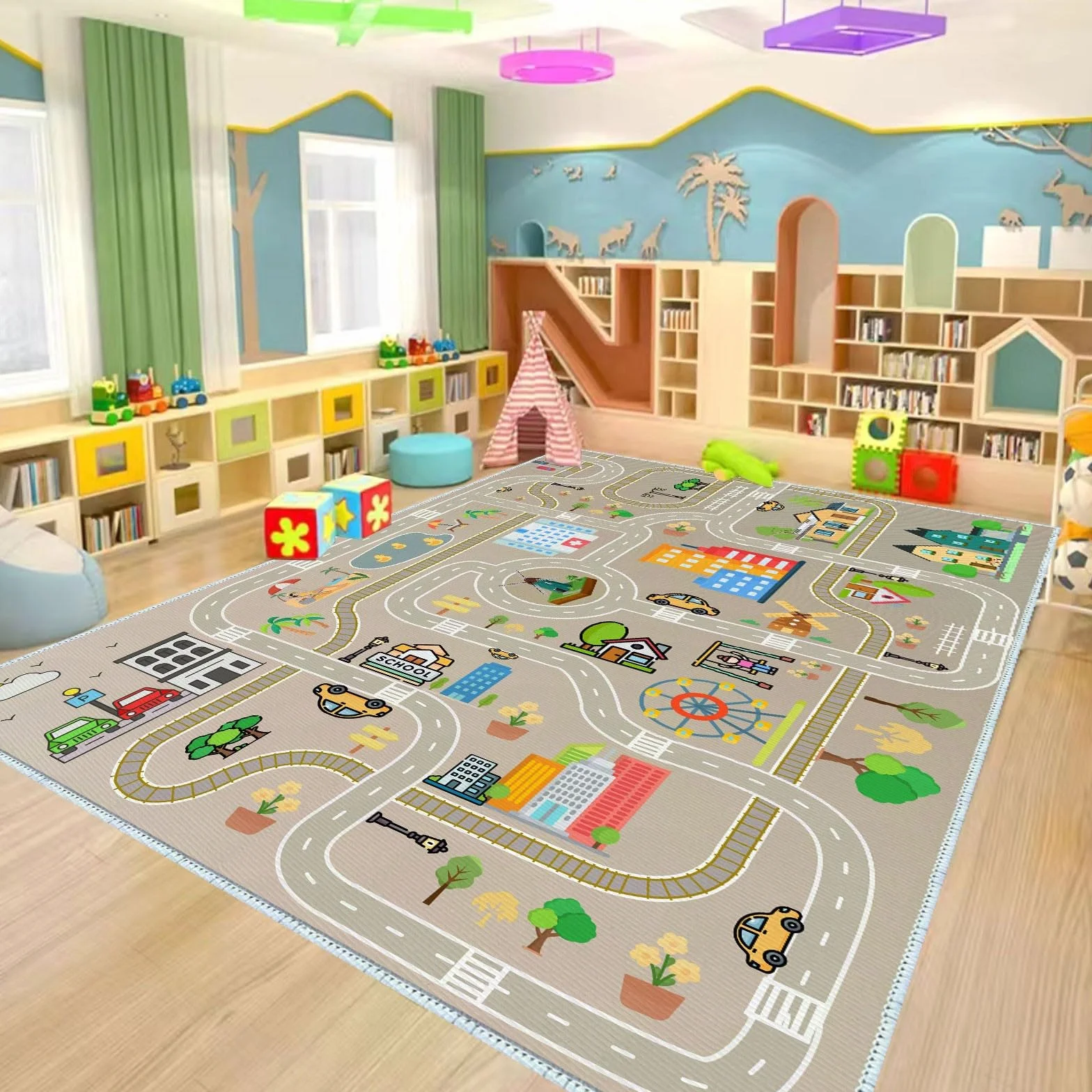 Tapis de jeu route pour enfants 80 x 120 cm