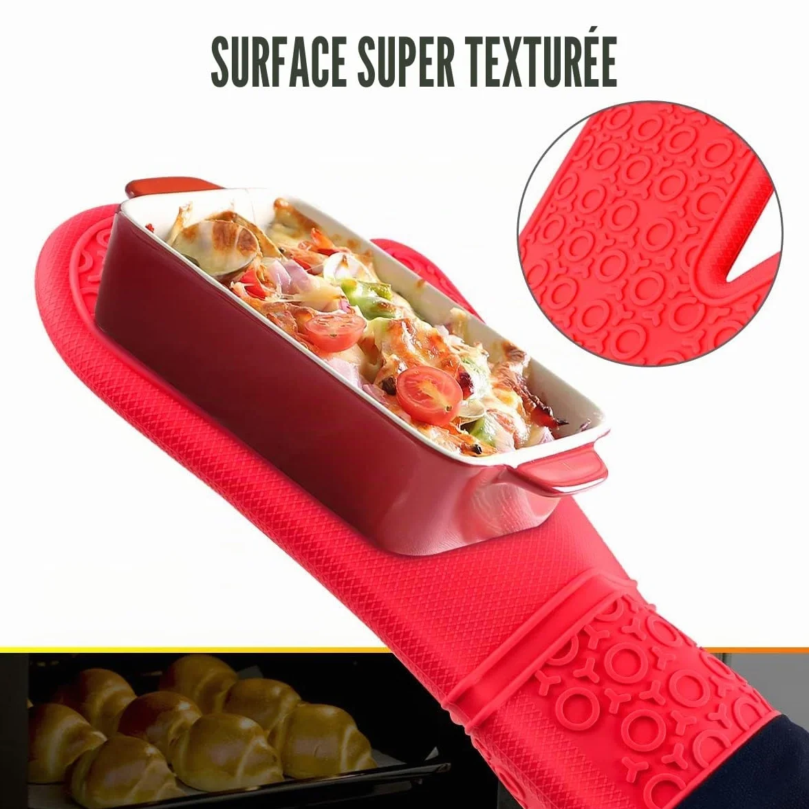 Sopito Gants de Four Résistant à la Chaleur Silicone Antidérapant Extra Long 1 Paire Rouge
