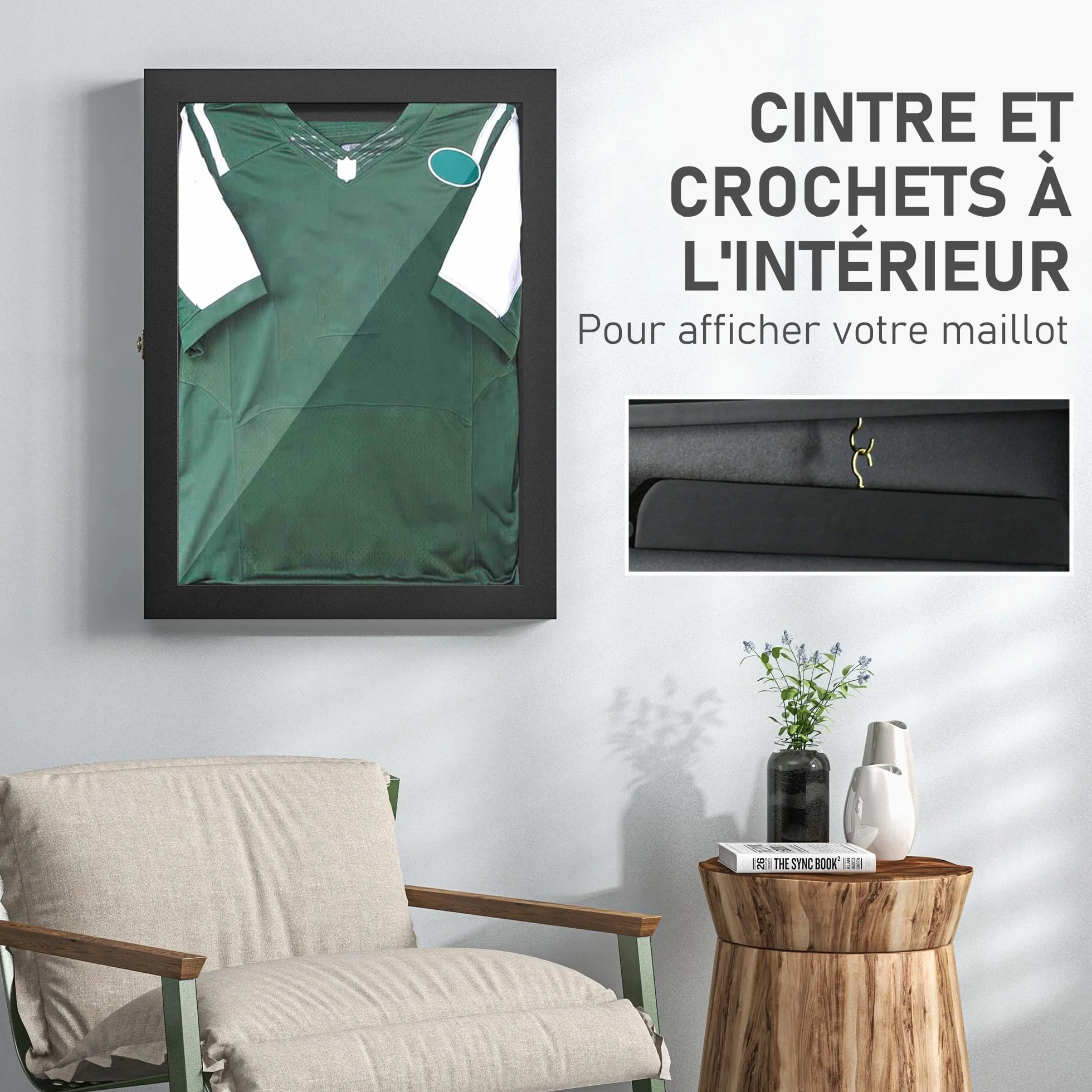 HOMCOM Frame Box T-Frame Cadre pour Maillot Porte Acrylique Doublure Interne Feutre 71 x 6,5 x 89 cm Noir