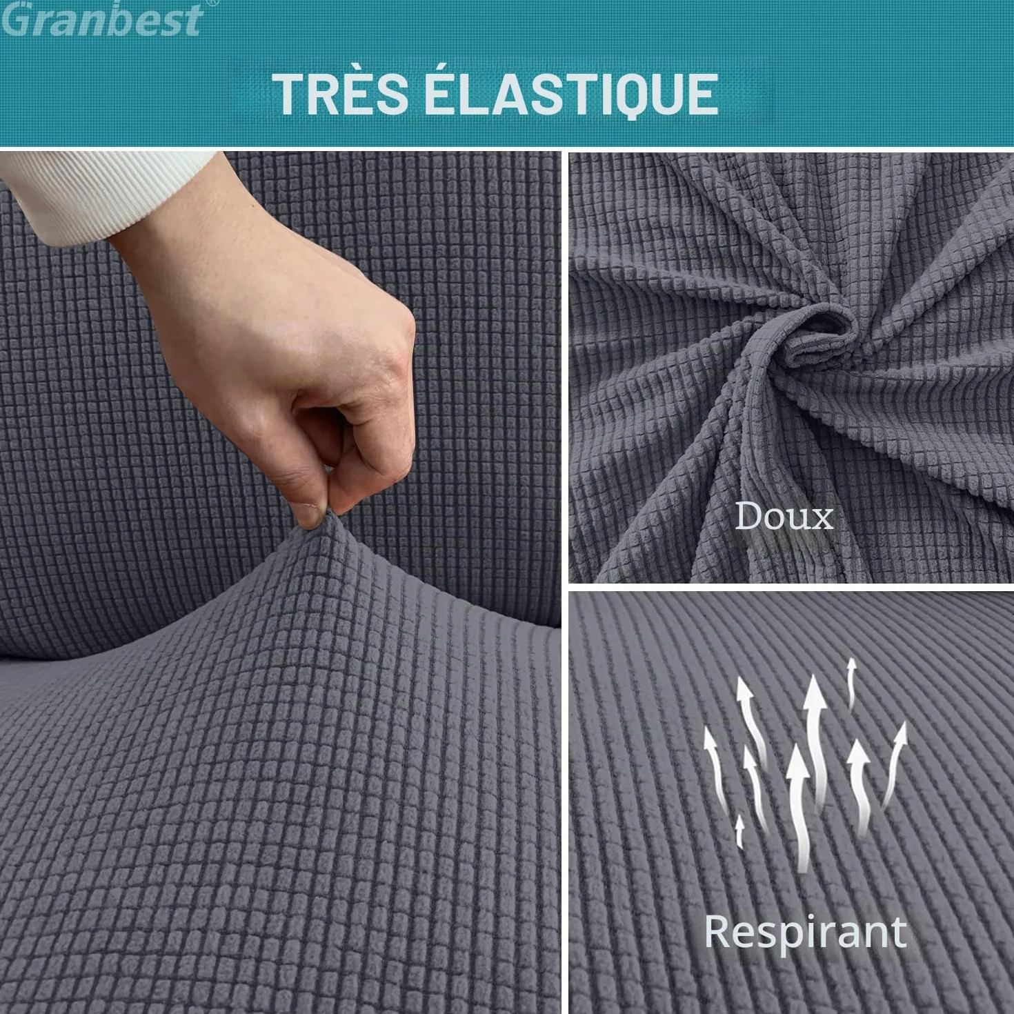Granbest Lot de 4 Housses de Chaise de Salle à Manger Haute Extensibilité, Ajustement Universel, Gris