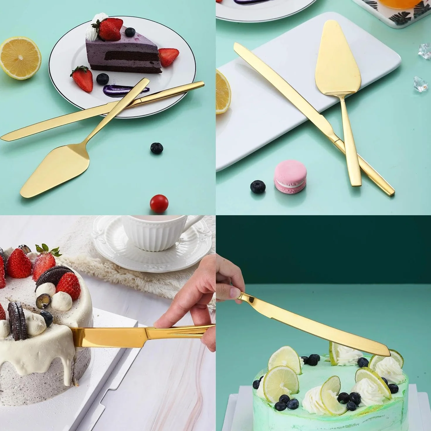 Ensemble de Coupe Gâteau Acier Inoxydable 2 Pièces Couteaux Mariage