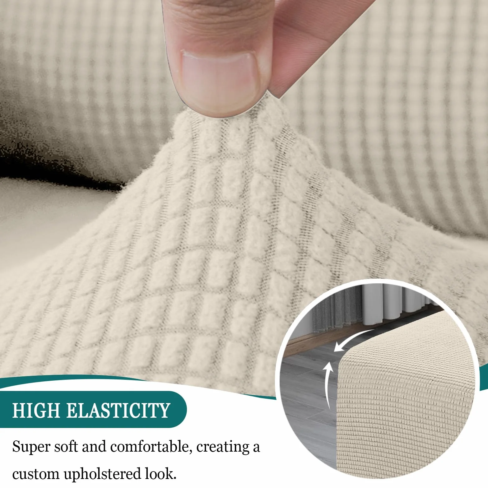 Housse de Protection Ottoman pour Repose-Pieds Rectangulaire Beige