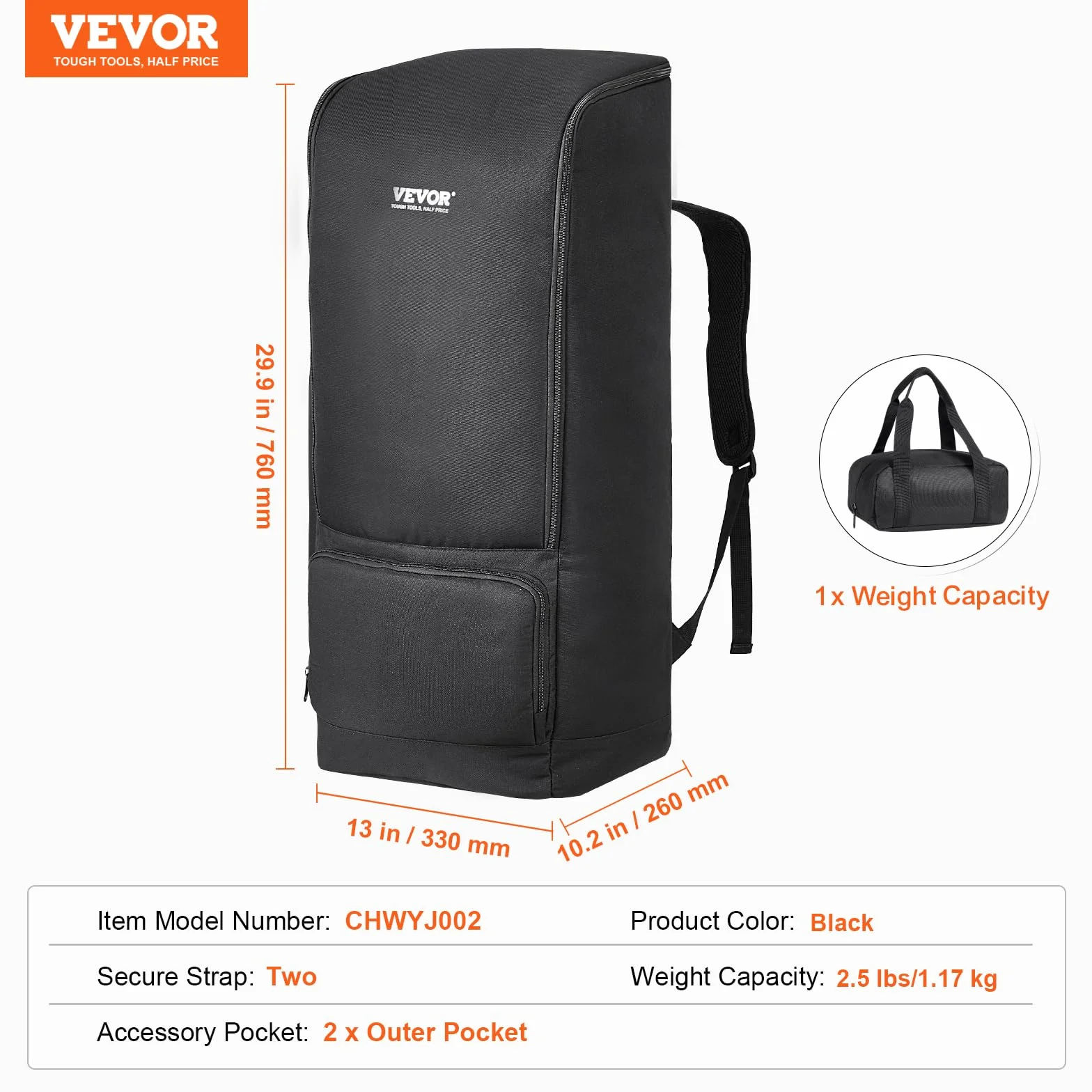 VEVOR Etui na teleskop 760 x 330 x 260 mm, torba do przechowywania teleskopu z paskiem bezpieczeństwa, kieszenie i wygodne paski kieszeń na ramię do rury optycznej i statywu, czarny, Czarny (Black),