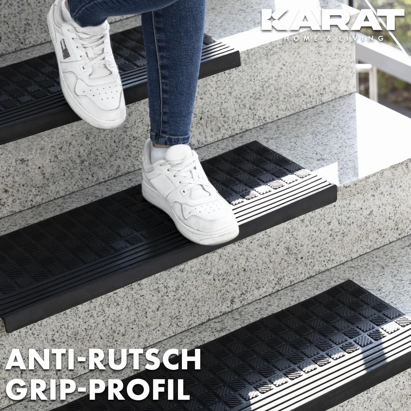 KARAT Tapis d'escalier en caoutchouc antidérapant extérieur Diamond 30 x 120 cm