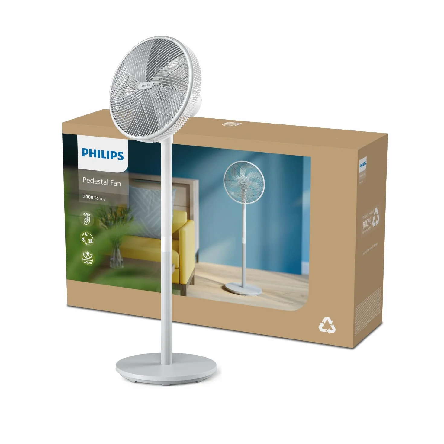 Philips Ventilateur sur Pied Série 2000 SilentWings 19 dB CX2550/00 Blanc