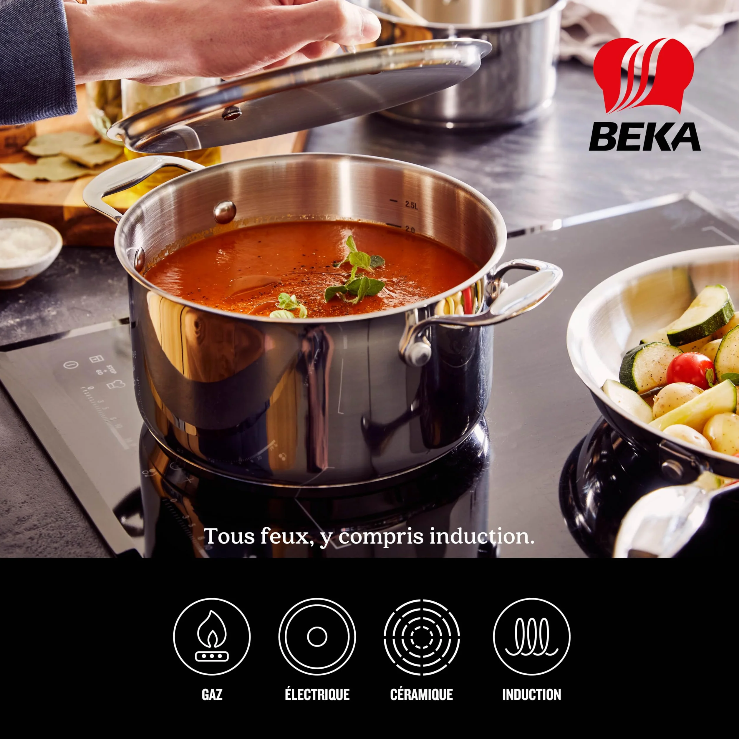 Beka Chef - Faitout Inox 18/10 - 24 cm - Tous Feux Compatible Induction - Marmite Avec Couvercle en Acier Inoxydable, Argent