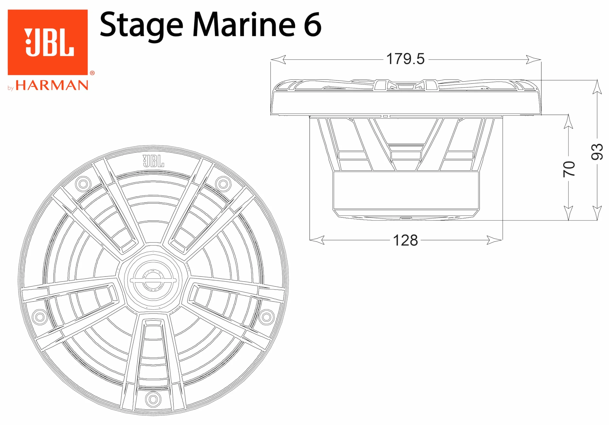 JBL Stage Marine Wodoodporny głośnik 6-1/2" (160mm) - 180 W Dwukierunkowe głośniki morskie do łodzi - Zabytkowe podtynkowe odporne na promieniowanie UV i słoną wodę - Kolor: Biały