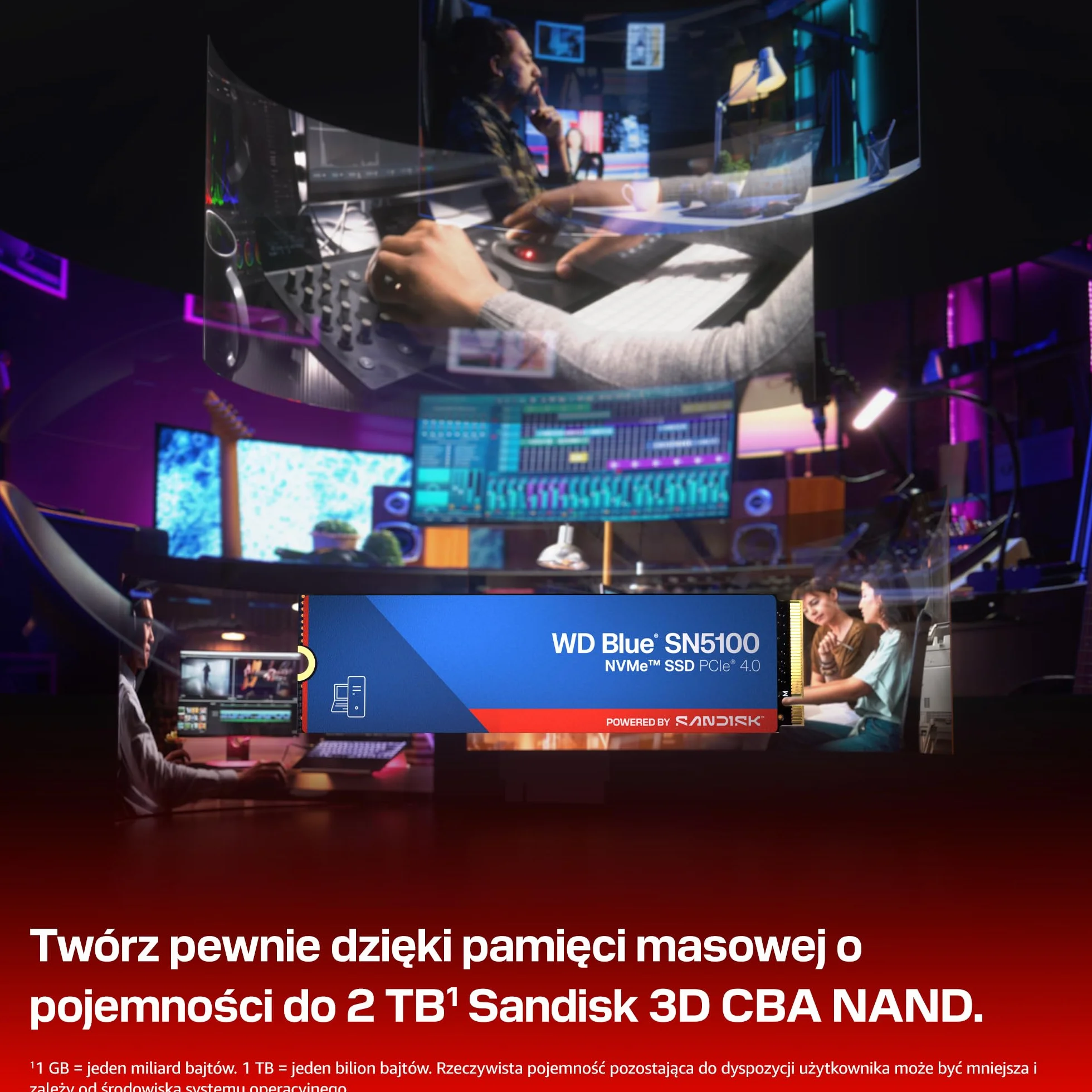 WD Blue SN5100 500 GB NVMe SSD (odczyt do 6 600 MB/s, M.2 2280, PCIe Gen 4.0, nCache 4.0, technologia Sandisk 3D CBA NAND, oprogramowanie do migracji danych Acronis True Image)