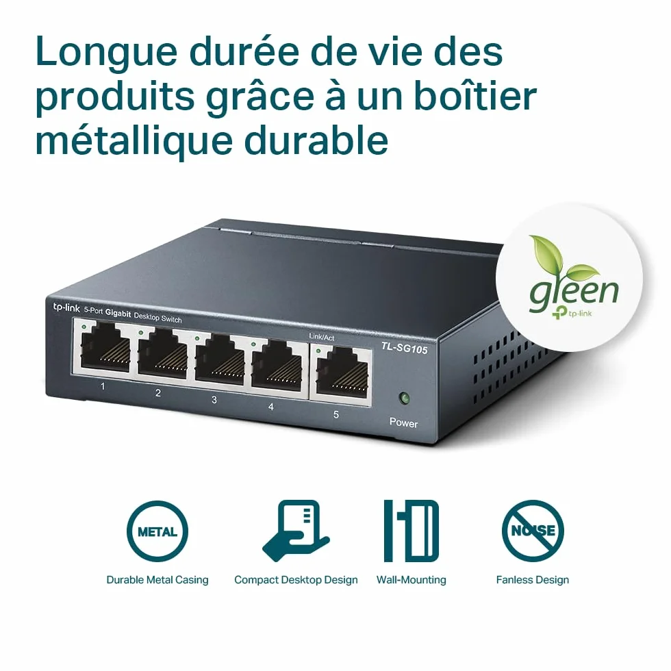 TP-Link TL-SG105 Switch Ethernet Gigabit 5 Ports RJ45 Métallique 10/100/1000 Mbps IGMP Snooping