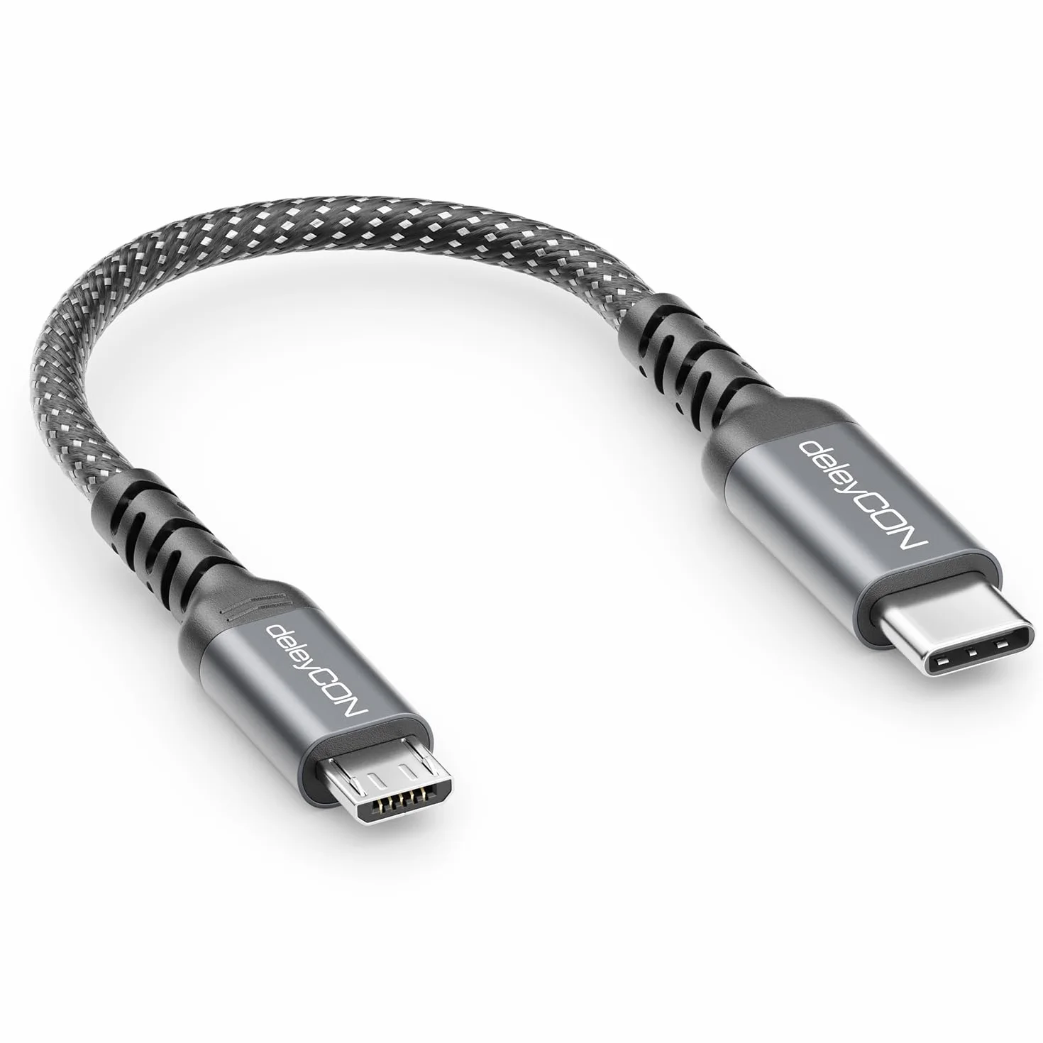 deleyCON 0,15m Krótki Kabel USB-C do Micro USB (ładowanie i Synchronizacja Urządzeń Micro USB) - do Kontrolera PS4, Telefonu, Smartfona, Tabletu, Aparatu itp.