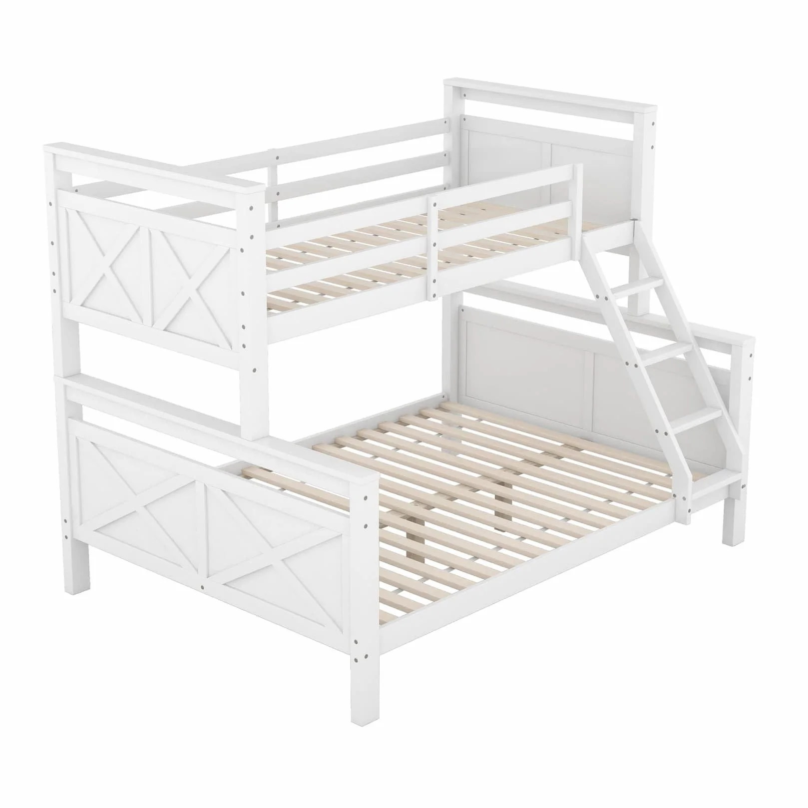 Lit Superposé 3 Places Convertible en 2 Lits,Lit Superposé Enfant 90x200 et 140x200 avec Barrière de lit Haute,Échelle Inclinée,Sommier à Lattes,pour Enfants Ados (Blanc)