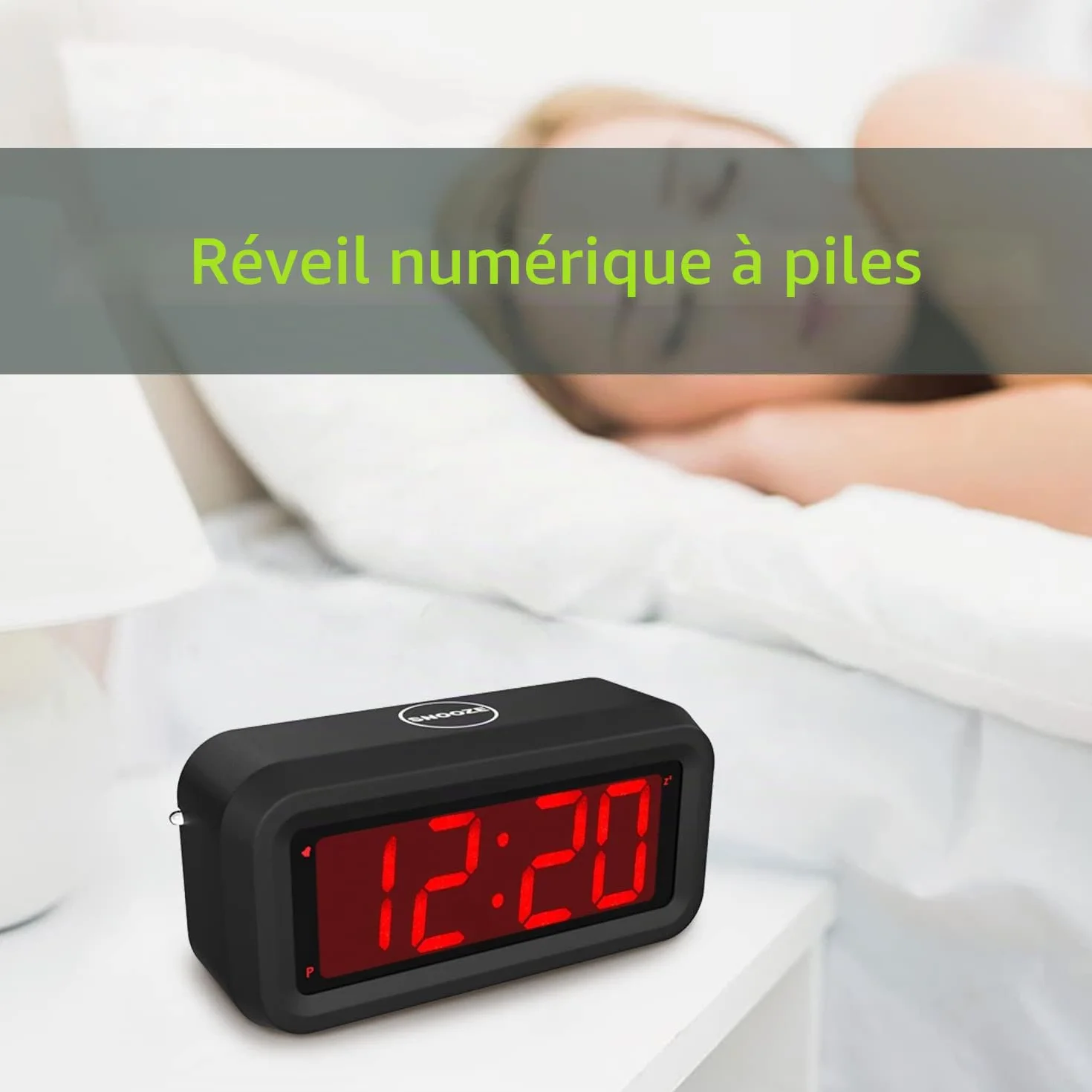 EUTUKEY Réveil Numérique LED 12/24H 2 Niveaux Luminosité 3 Niveaux Volume Snooze