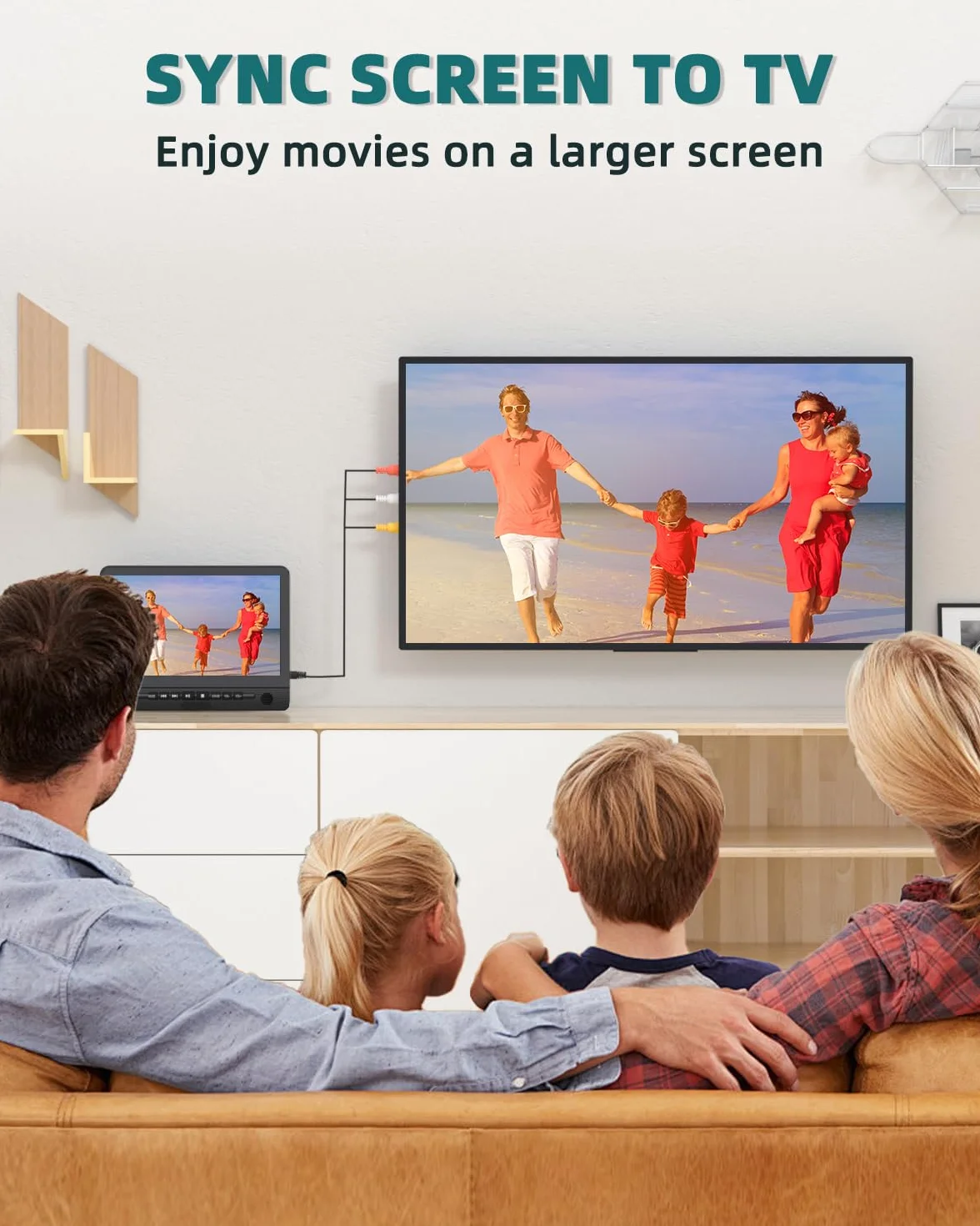 DESOBRY 12.5'' Samochodowy odtwarzacz DVD 2-ekran z 5-godzinną akumulatorką, dwa ekrany samochodowe, zagłówki TV Dzieci TV Ostatnia pamięć USB AV In/Out 12V