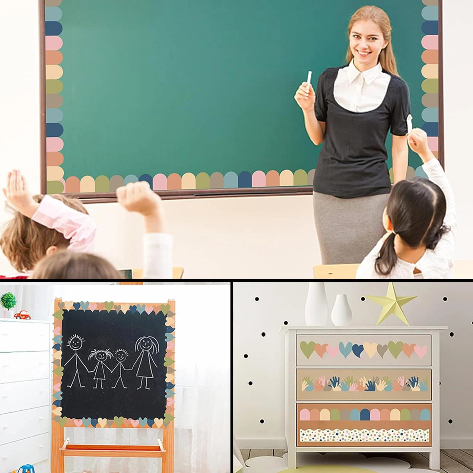 Bordures de Tableau d'Affichage Décoration Murale pour Salle de Classe École Tableau Noir