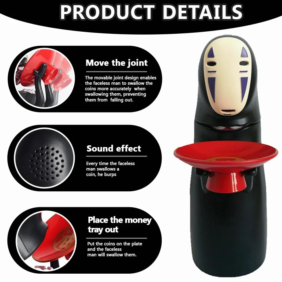 Tirelire Électronique Anime Enfant, Avalage Automatique Pièces, Effet Sonore Hoquet, Noir