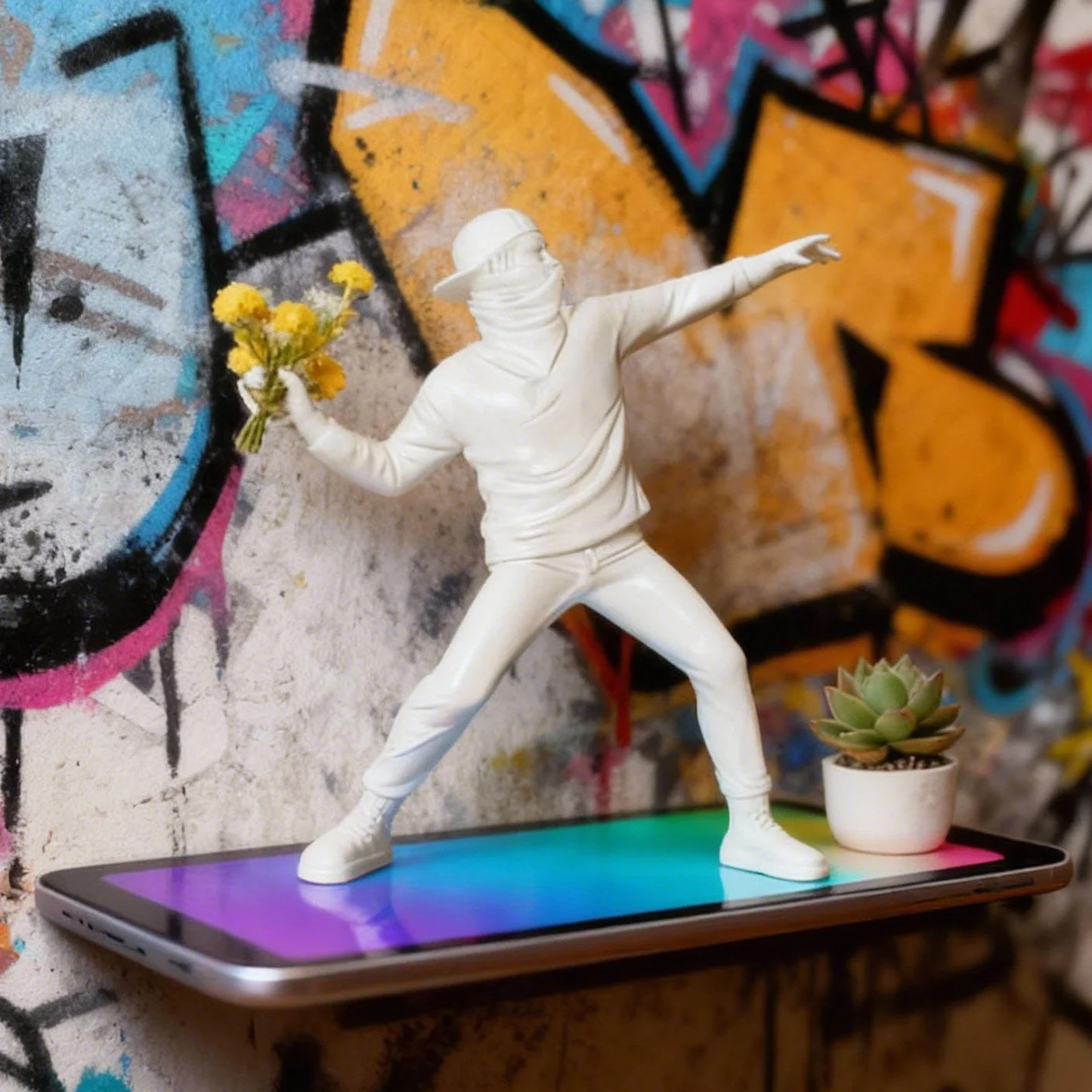 Sculpture Figurine Banksy, Décoration Salon Maison Statue Intérieure (Blanc)