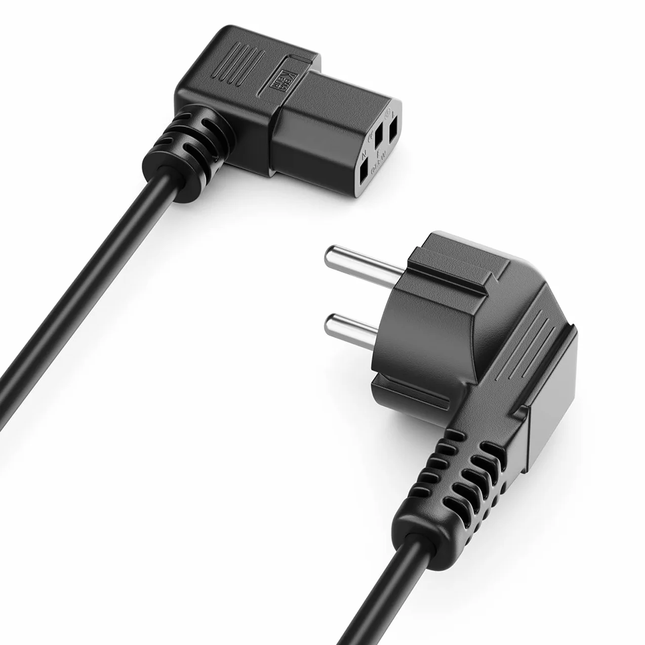 deleyCON 1m Câble Alimentation Type F CEE 7/7 C13 90° Coudée Noir