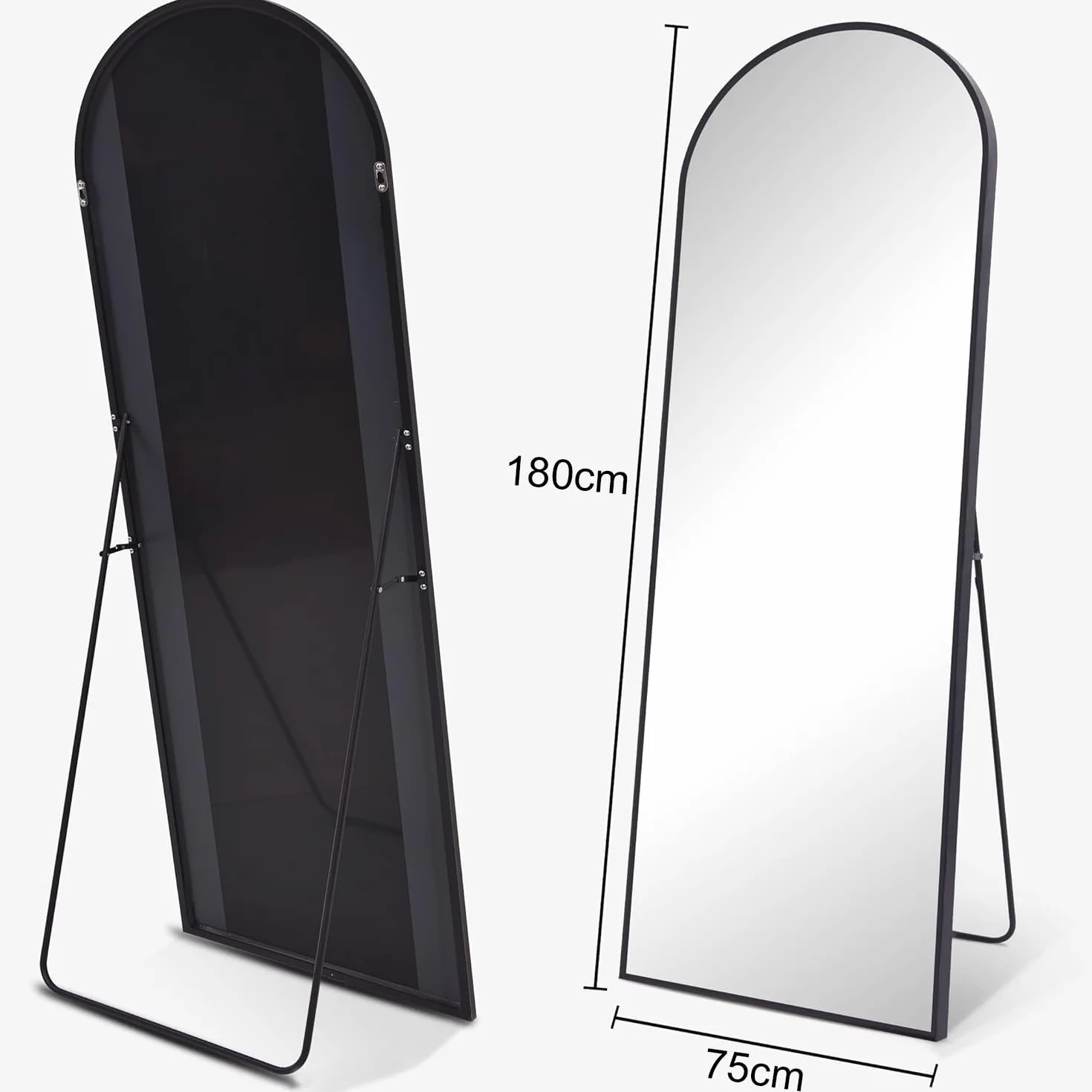 Miroir sur Pied Mural 180x75cm Grand Miroir Pleine Longueur Verre Sécurité Cadre Aluminium Design Arche